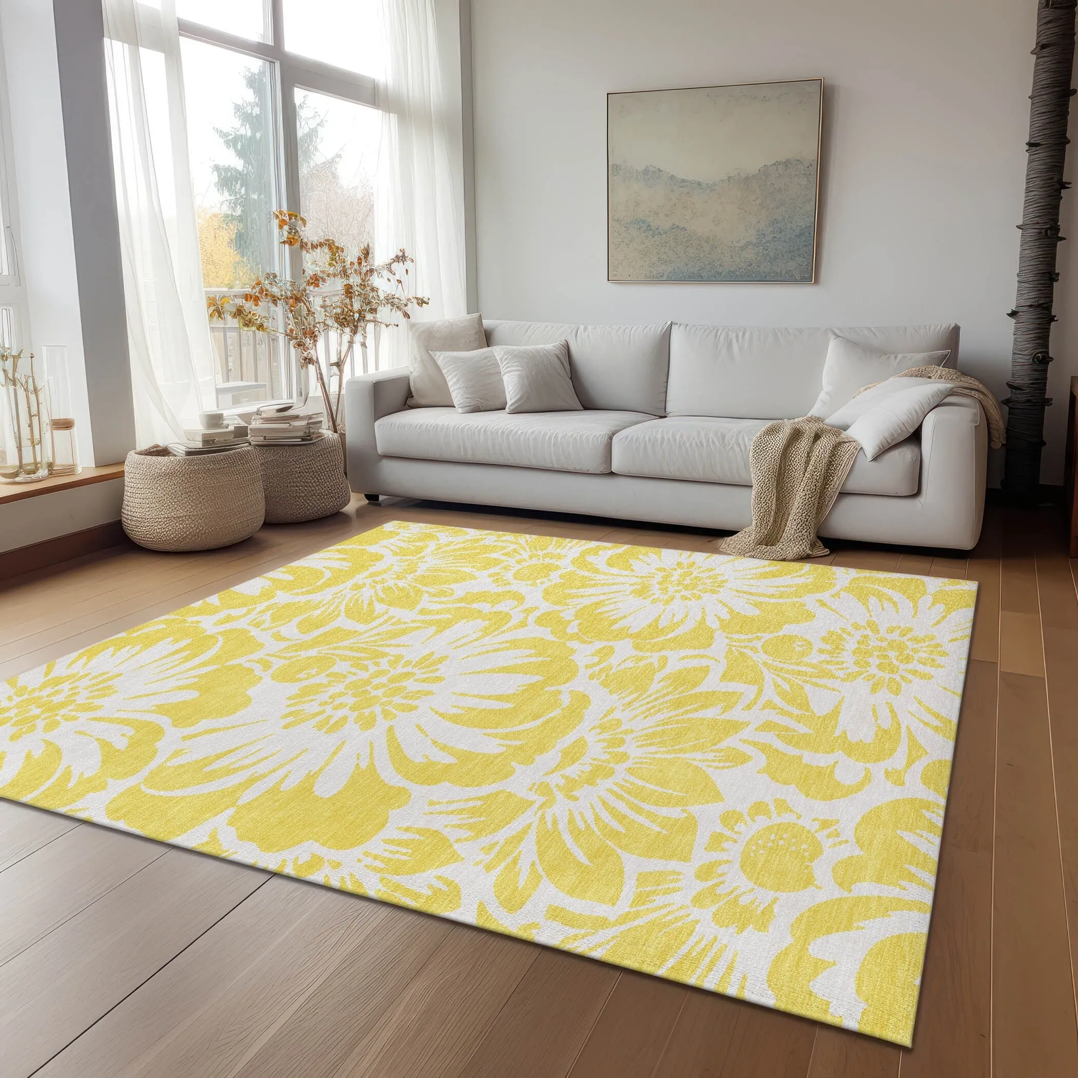 Machine Washable Indoor/ Outdoor Whimsy Floral Chantille Rug