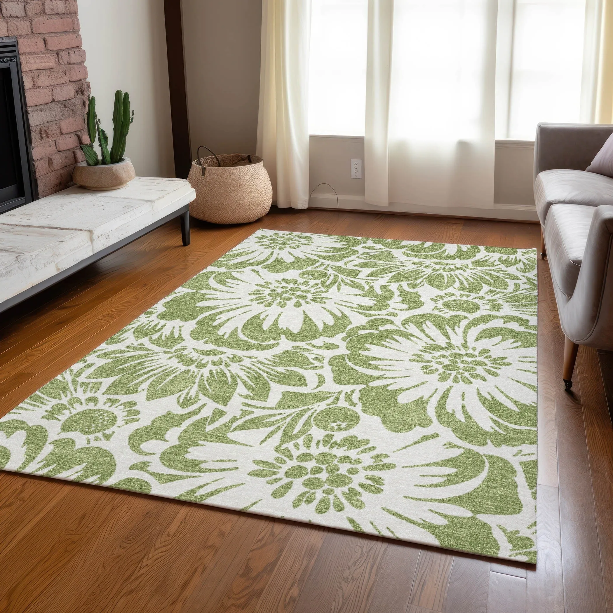 Machine Washable Indoor/ Outdoor Whimsy Floral Chantille Rug