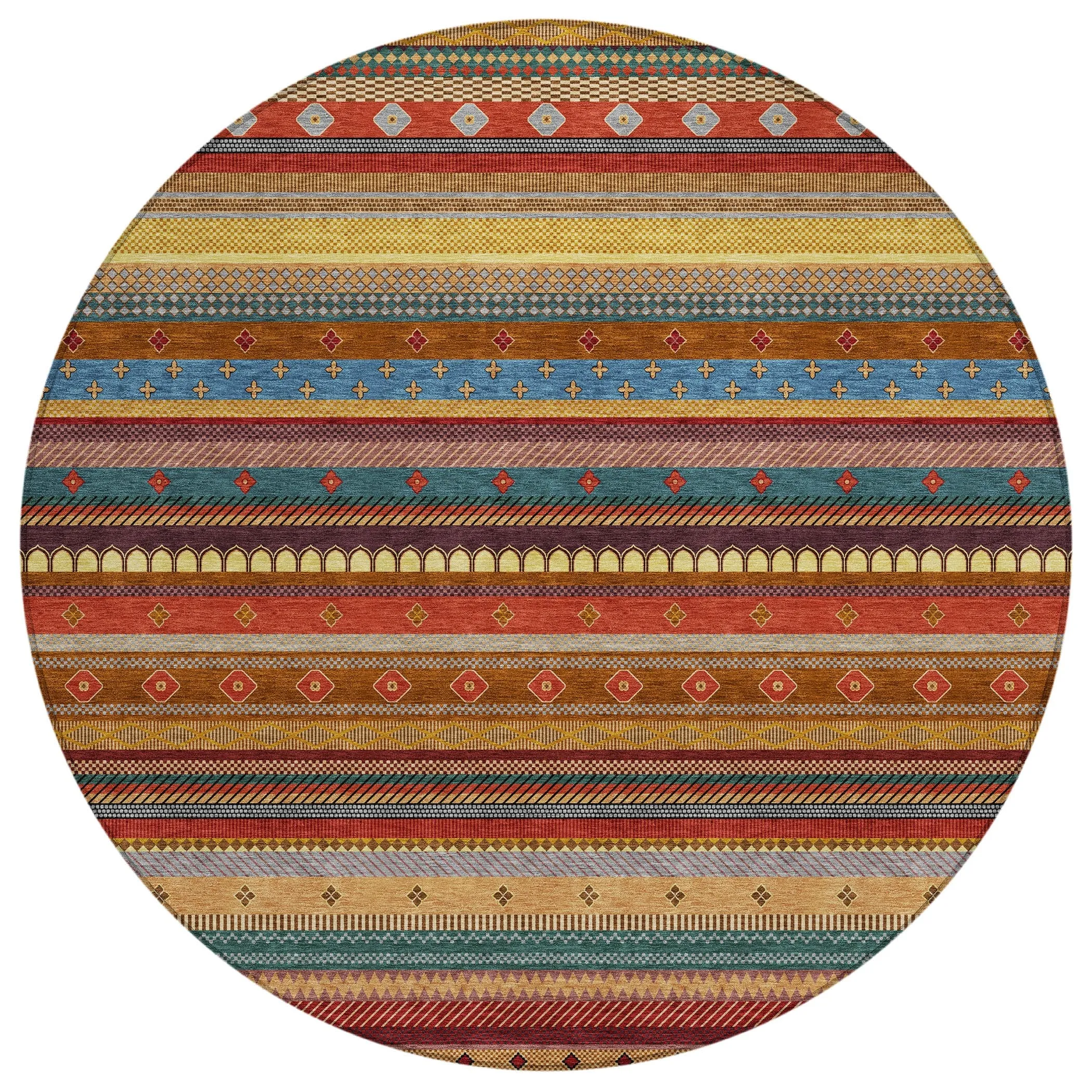 Machine Washable Indoor/Outdoor Boho Stripes Chantille Rug