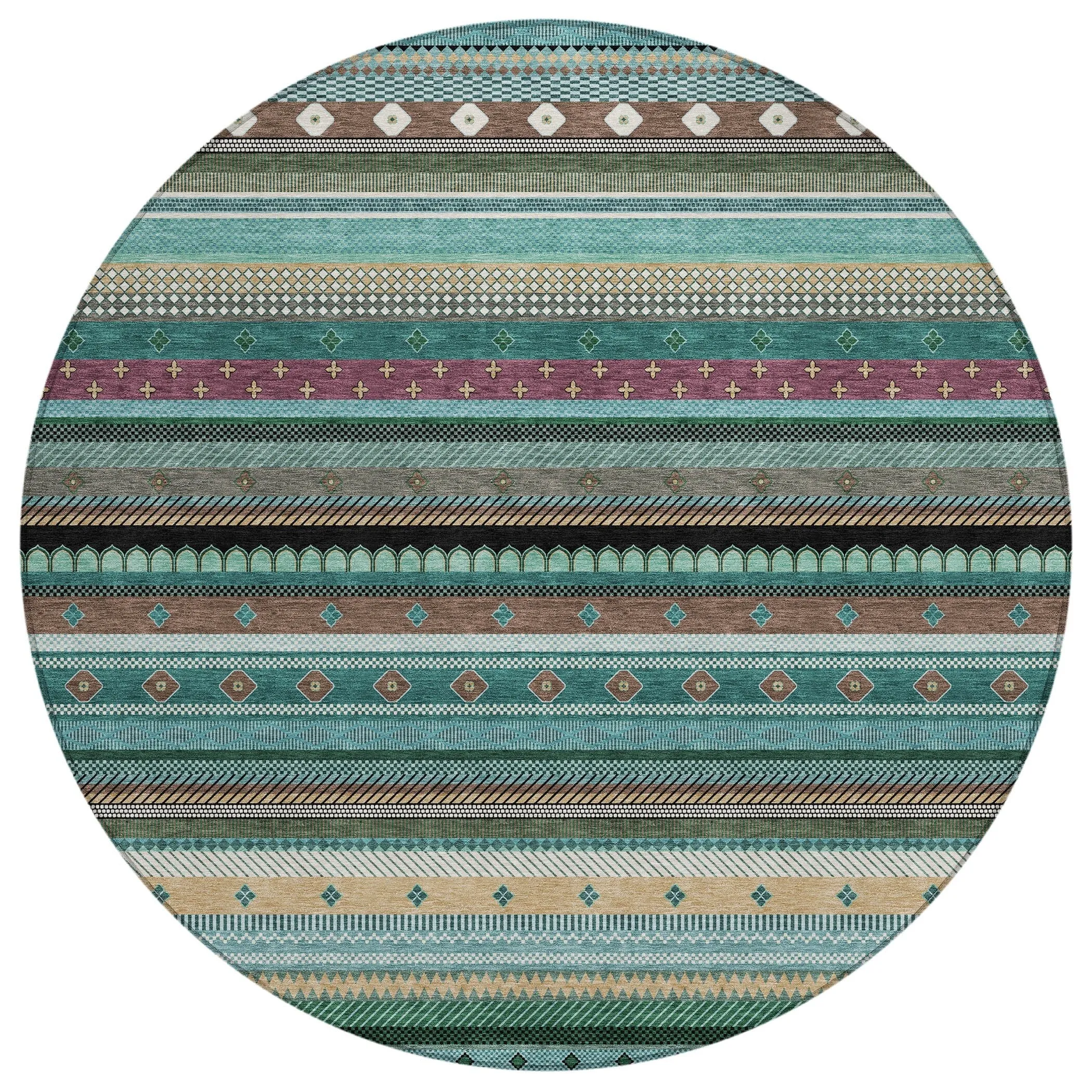 Machine Washable Indoor/Outdoor Boho Stripes Chantille Rug