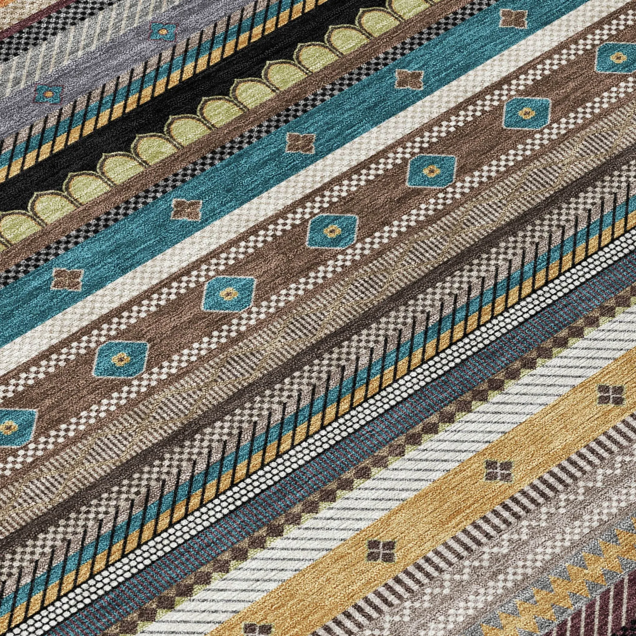 Machine Washable Indoor/Outdoor Boho Stripes Chantille Rug