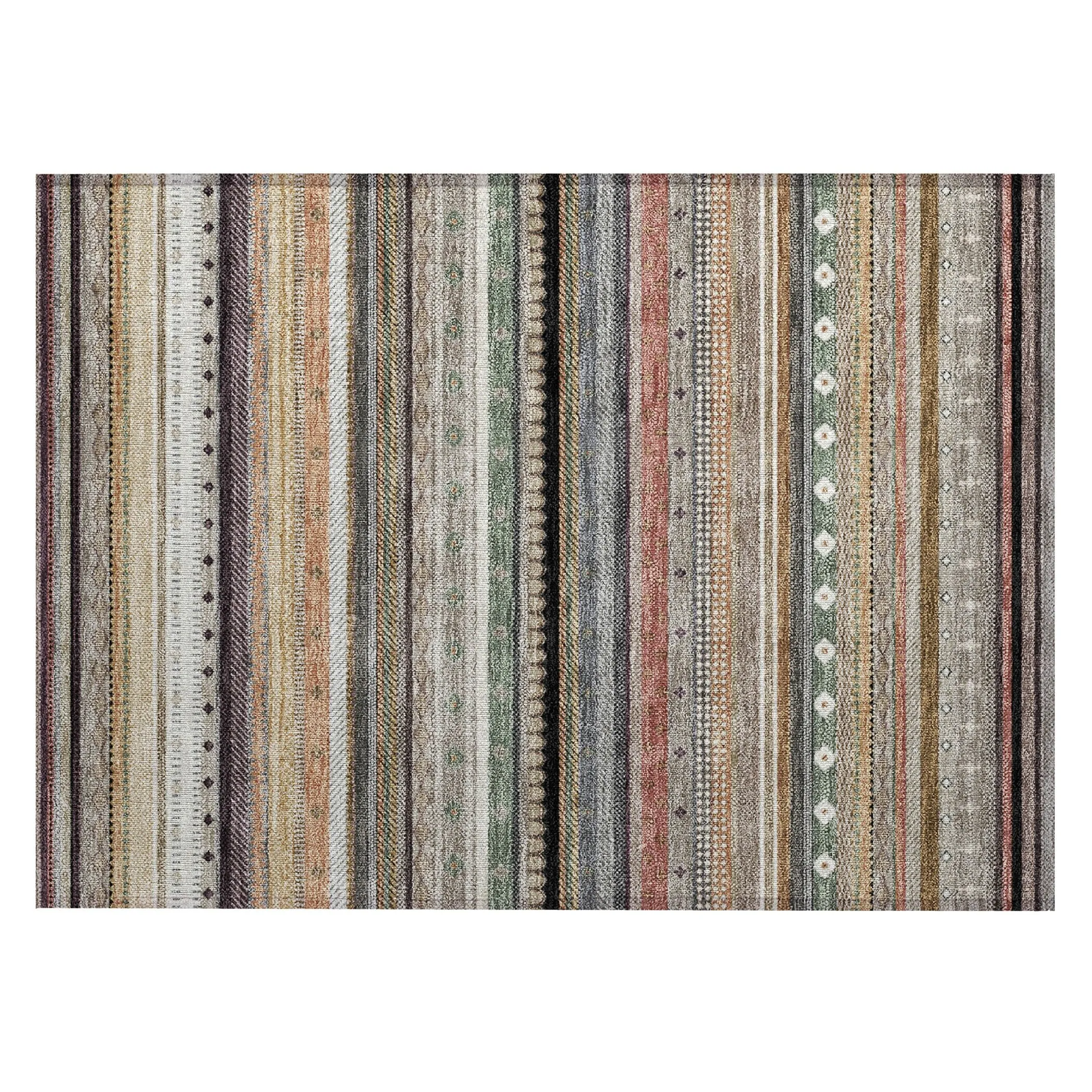 Machine Washable Indoor/Outdoor Boho Stripes Chantille Rug
