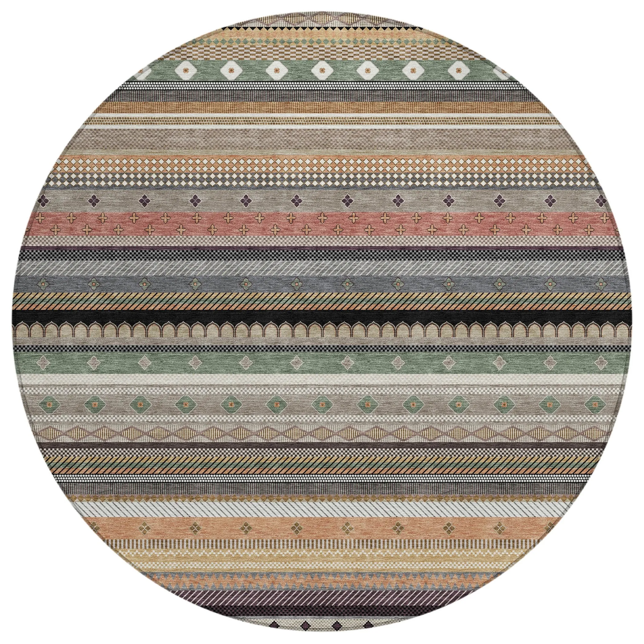 Machine Washable Indoor/Outdoor Boho Stripes Chantille Rug
