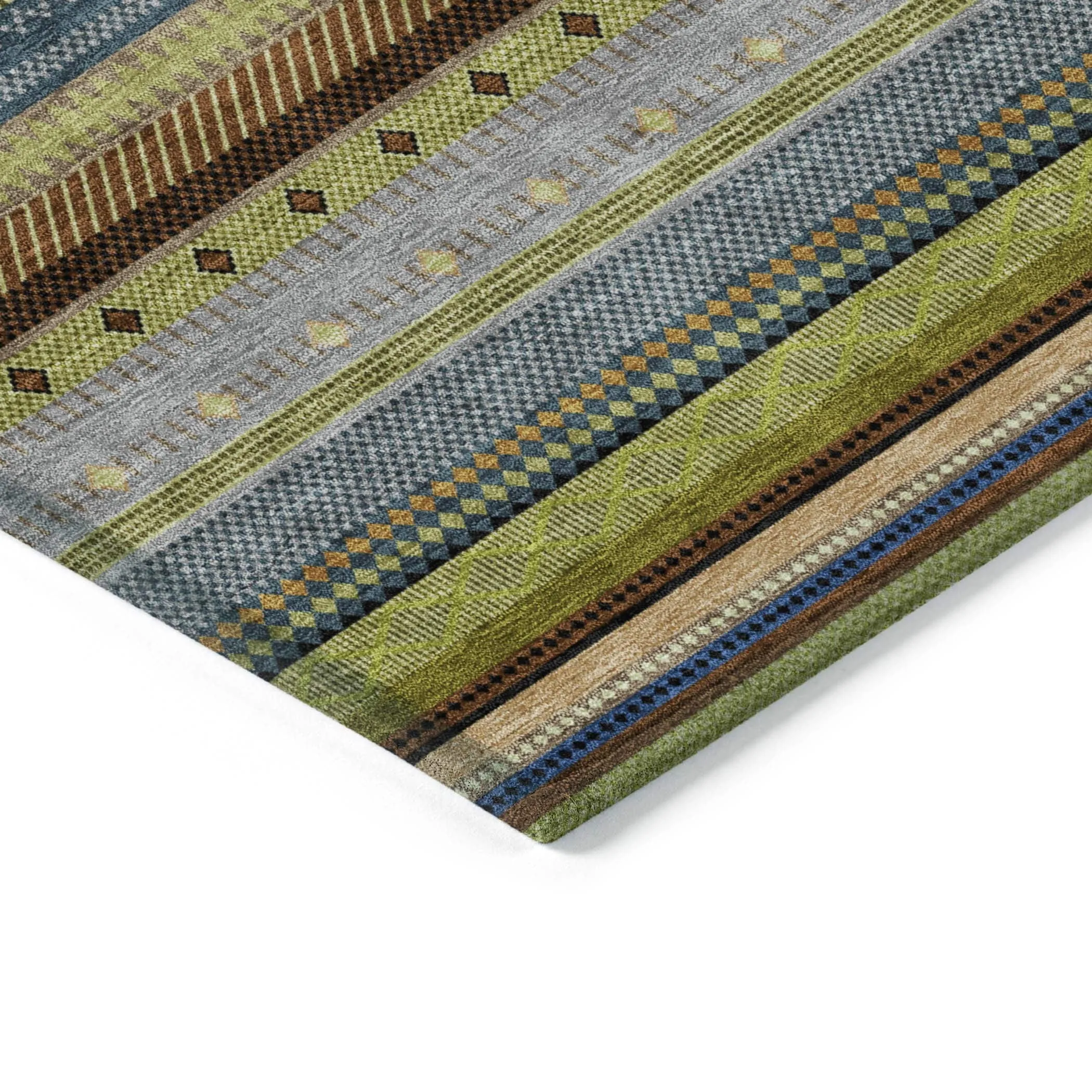 Machine Washable Indoor/Outdoor Boho Stripes Chantille Rug