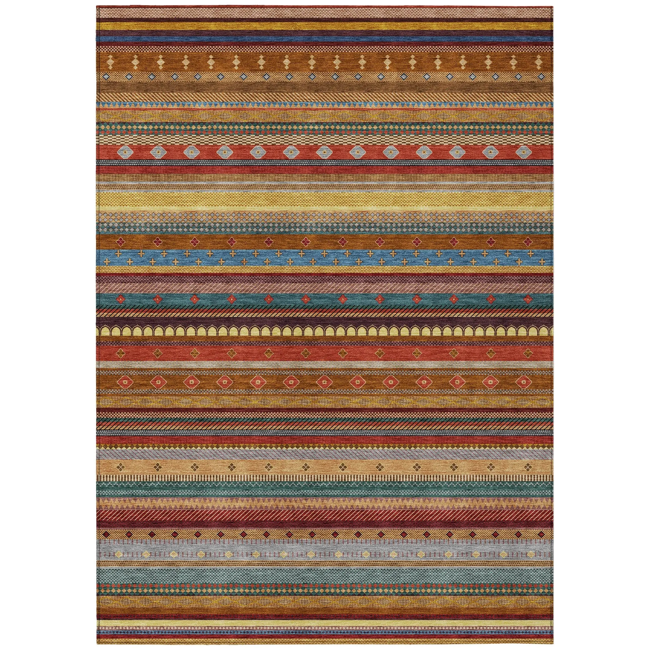 Machine Washable Indoor/Outdoor Boho Stripes Chantille Rug