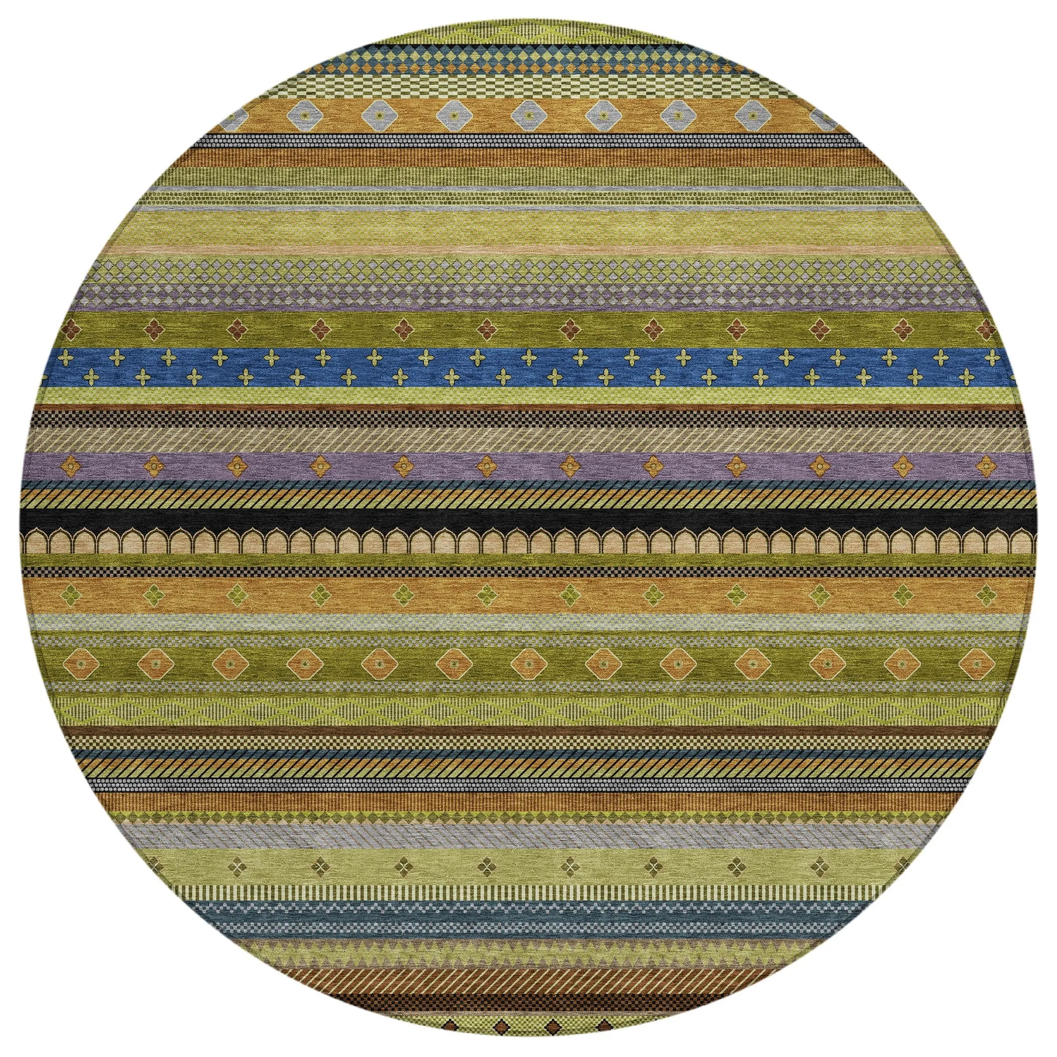 Machine Washable Indoor/Outdoor Boho Stripes Chantille Rug