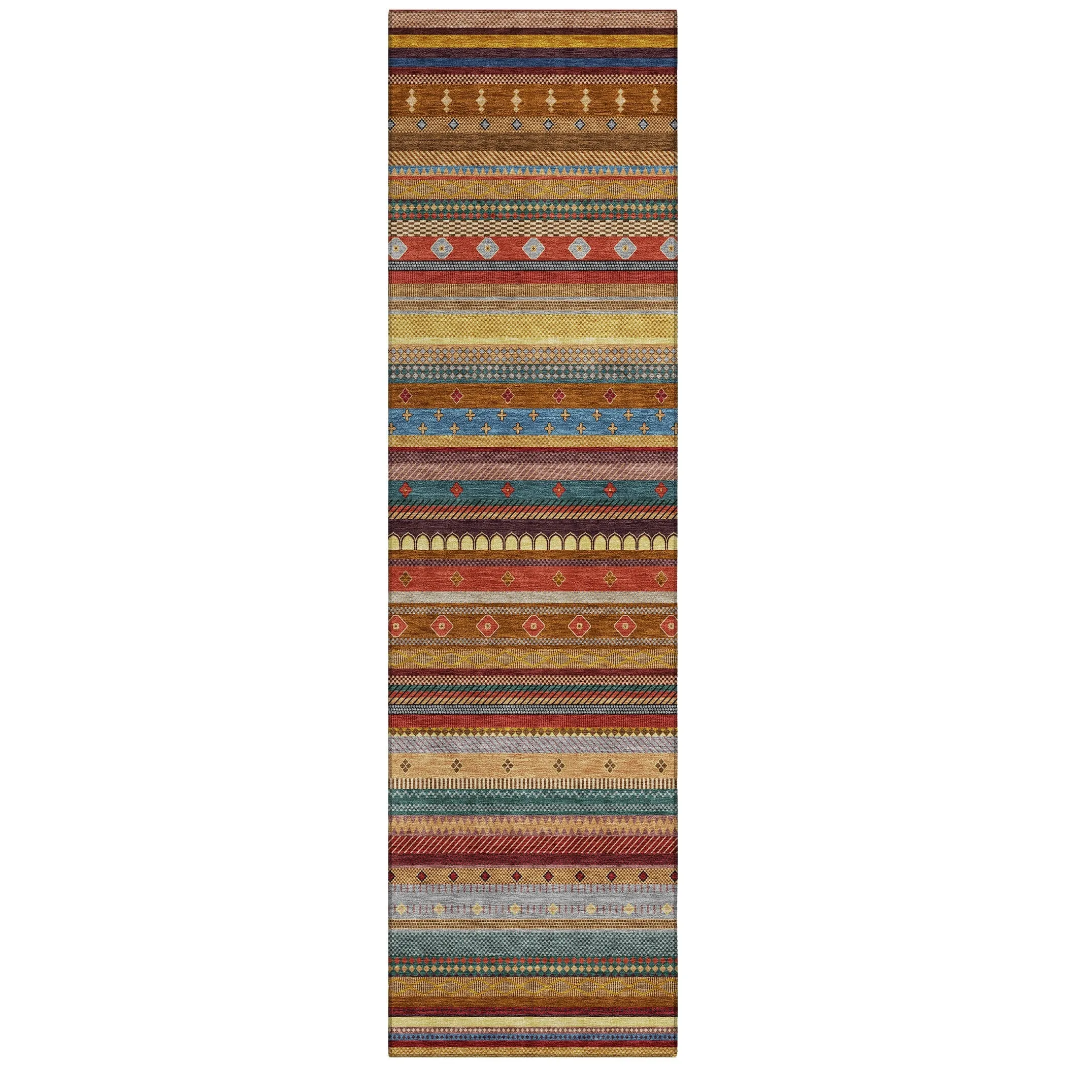 Machine Washable Indoor/Outdoor Boho Stripes Chantille Rug