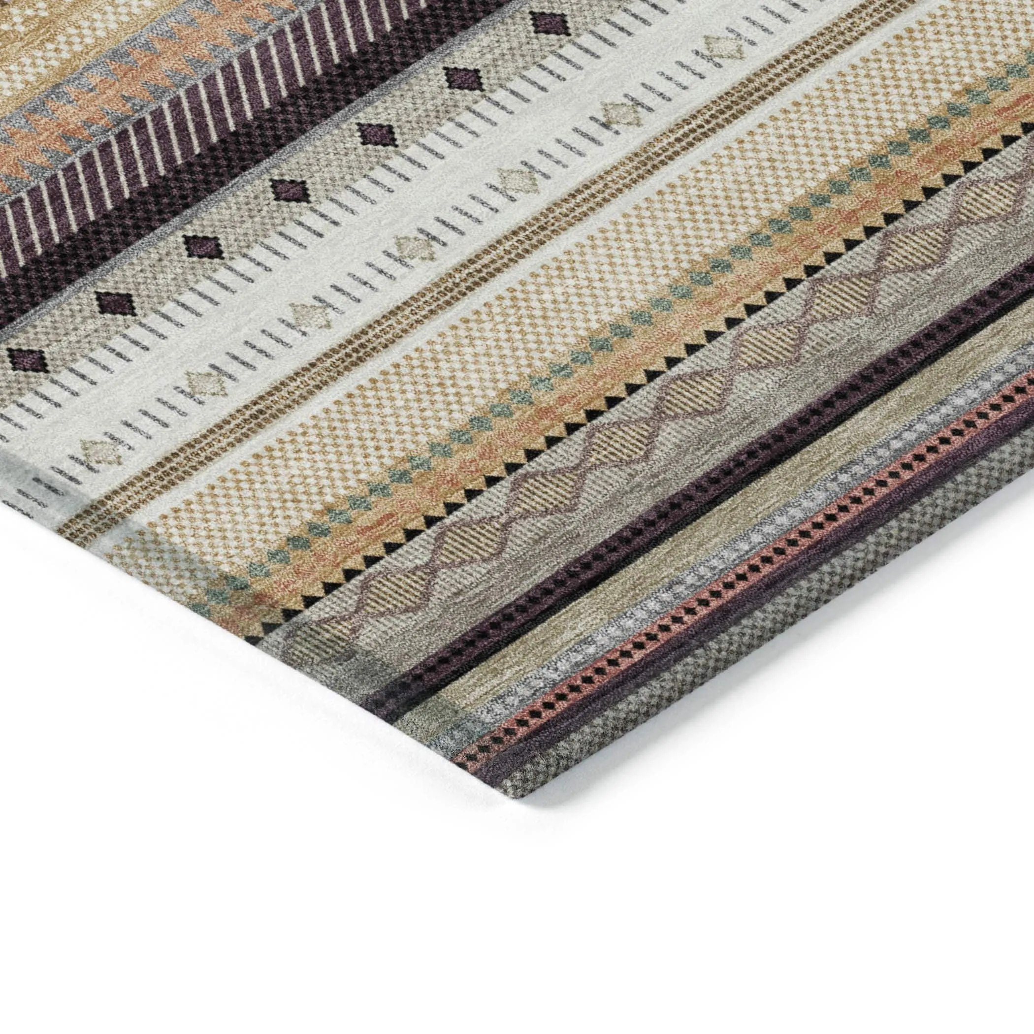 Machine Washable Indoor/Outdoor Boho Stripes Chantille Rug