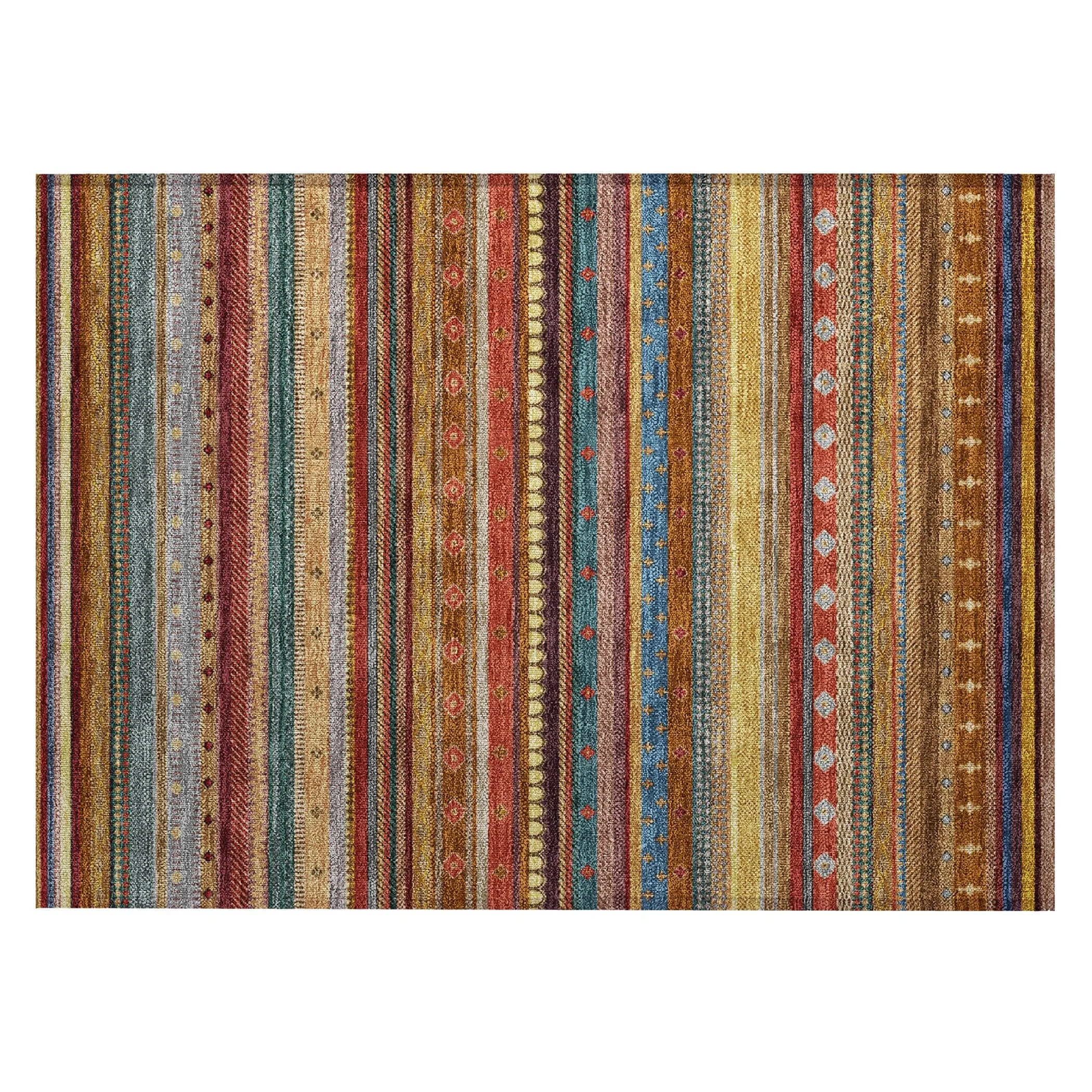 Machine Washable Indoor/Outdoor Boho Stripes Chantille Rug