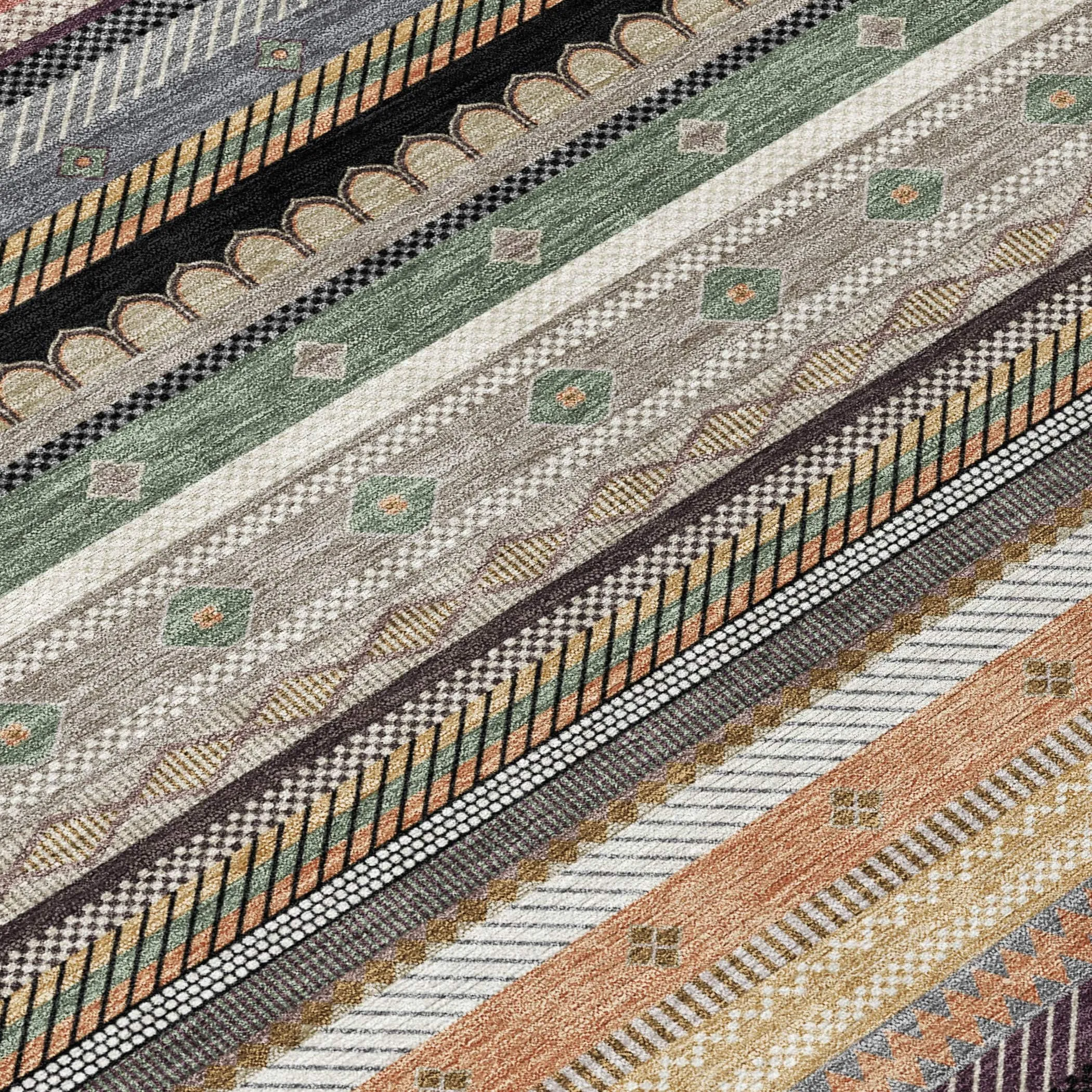 Machine Washable Indoor/Outdoor Boho Stripes Chantille Rug