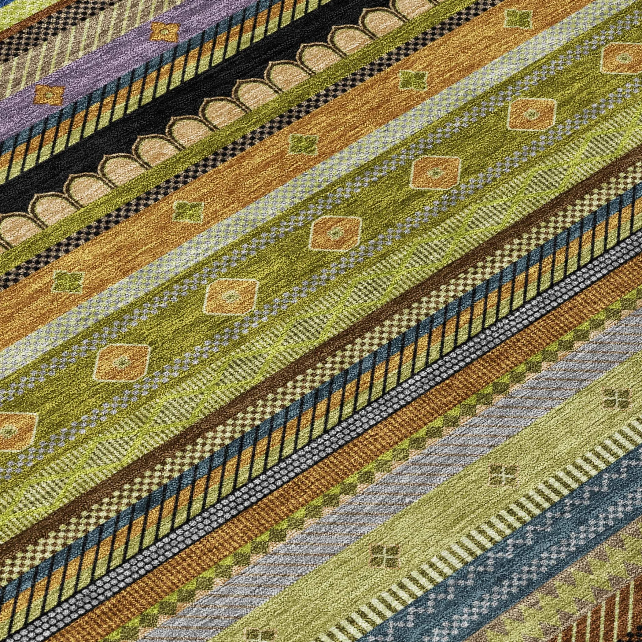 Machine Washable Indoor/Outdoor Boho Stripes Chantille Rug