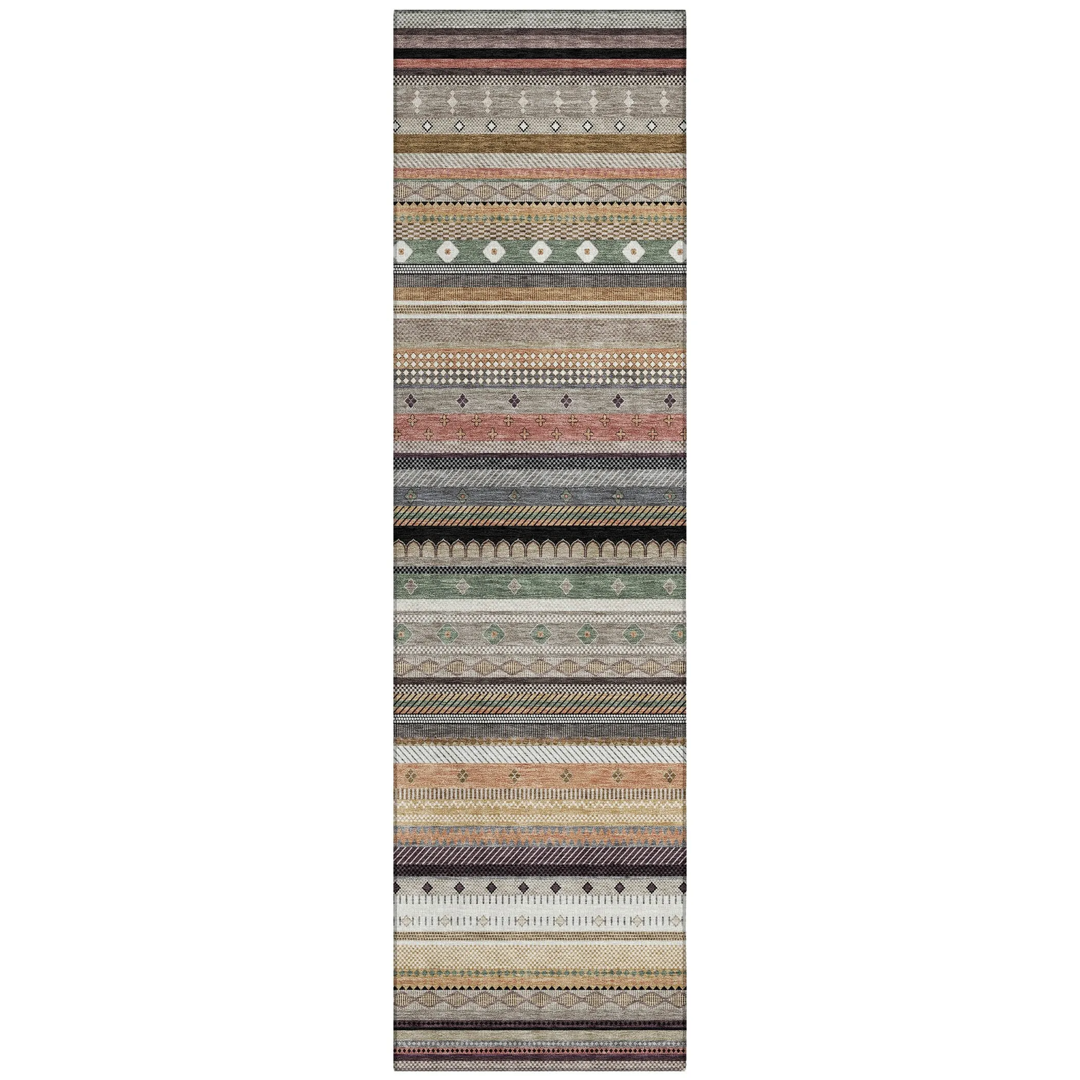 Machine Washable Indoor/Outdoor Boho Stripes Chantille Rug