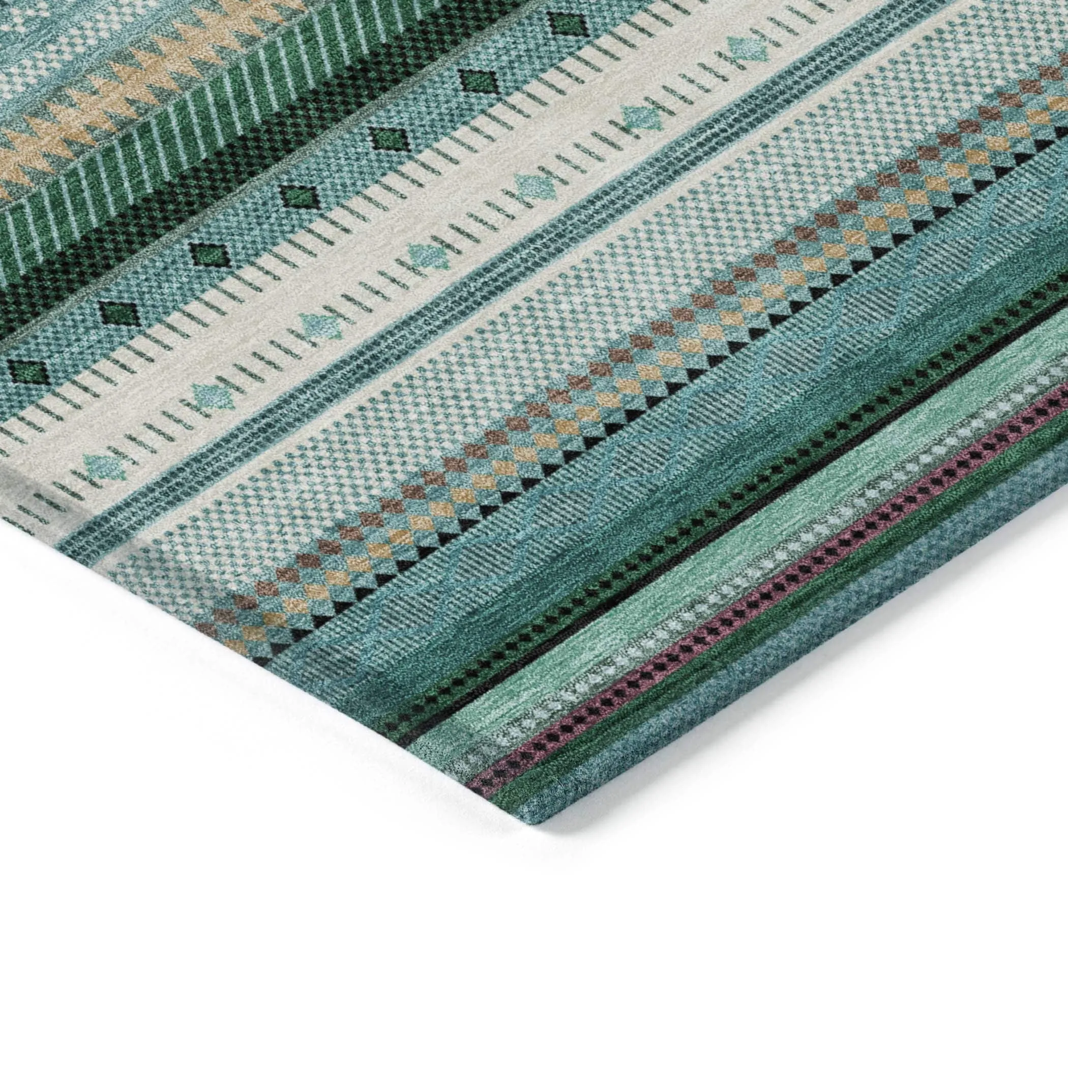 Machine Washable Indoor/Outdoor Boho Stripes Chantille Rug