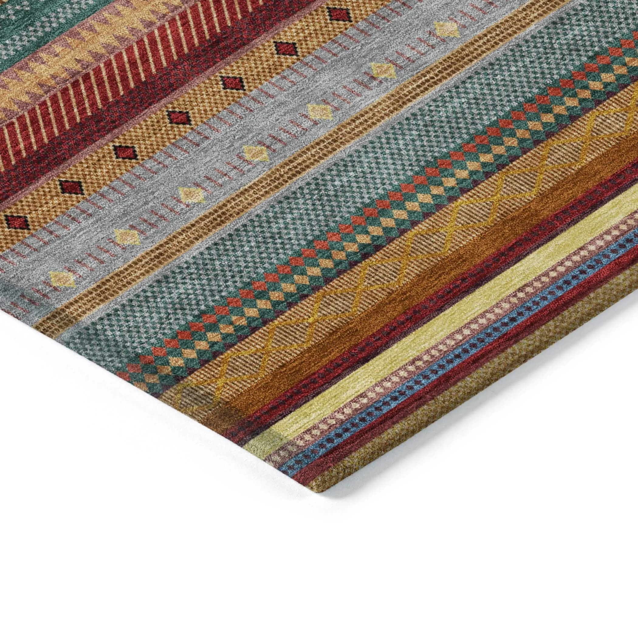 Machine Washable Indoor/Outdoor Boho Stripes Chantille Rug