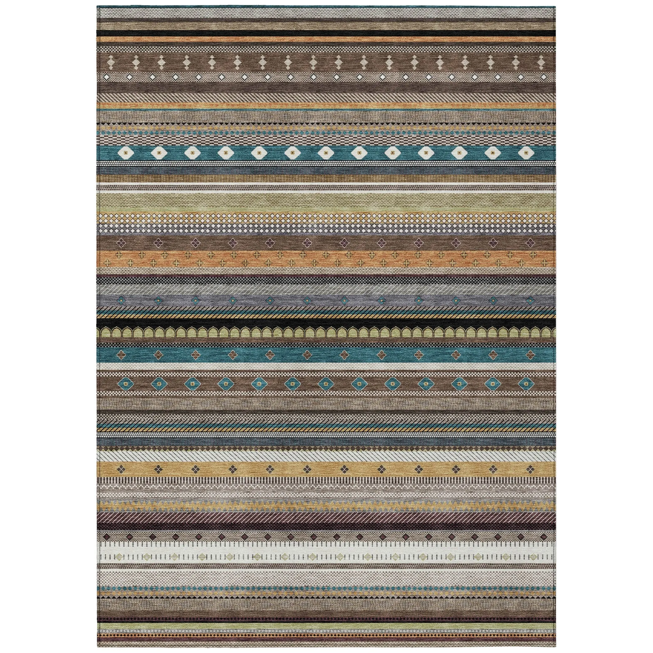 Machine Washable Indoor/Outdoor Boho Stripes Chantille Rug