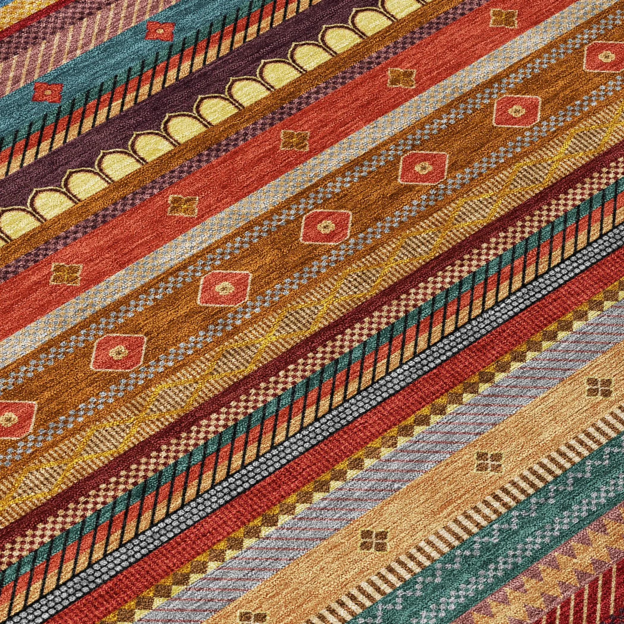 Machine Washable Indoor/Outdoor Boho Stripes Chantille Rug