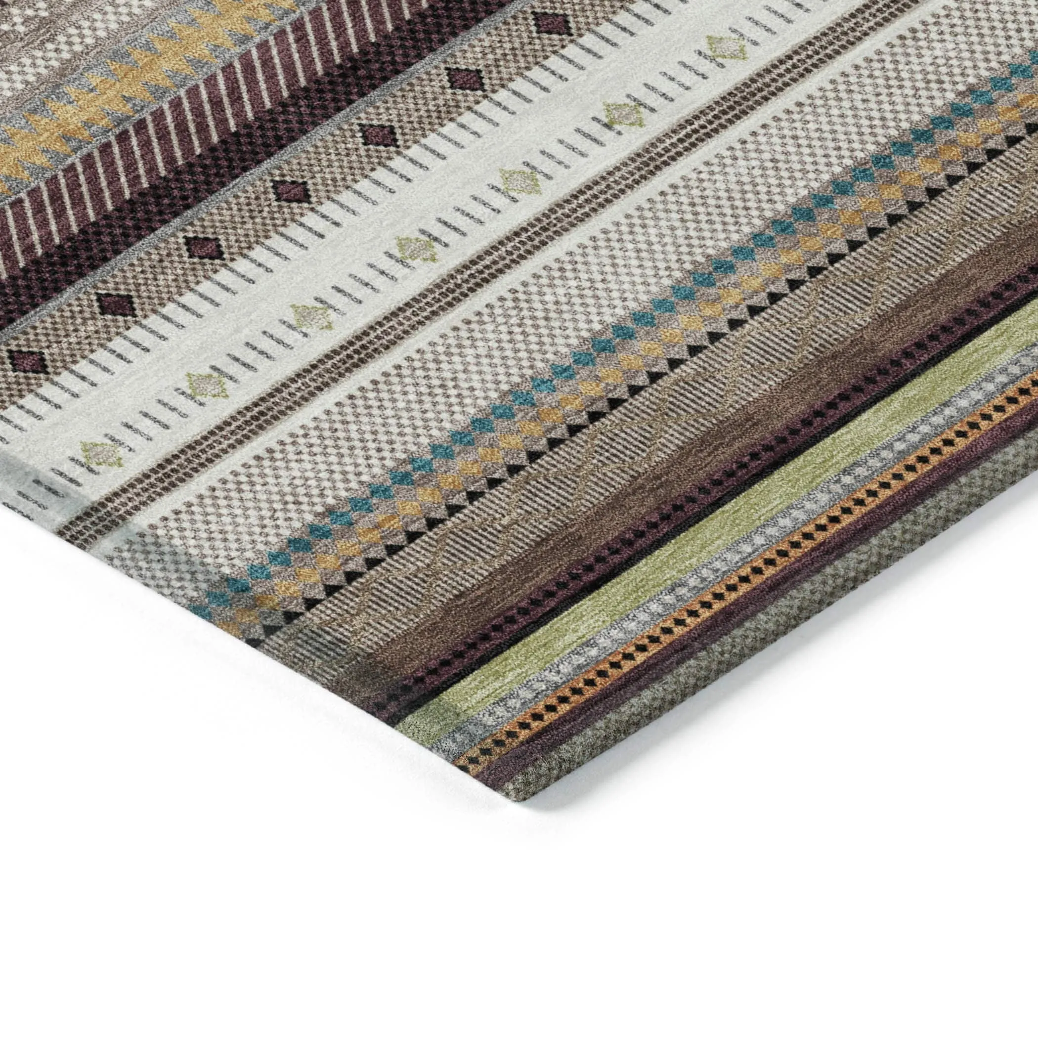 Machine Washable Indoor/Outdoor Boho Stripes Chantille Rug