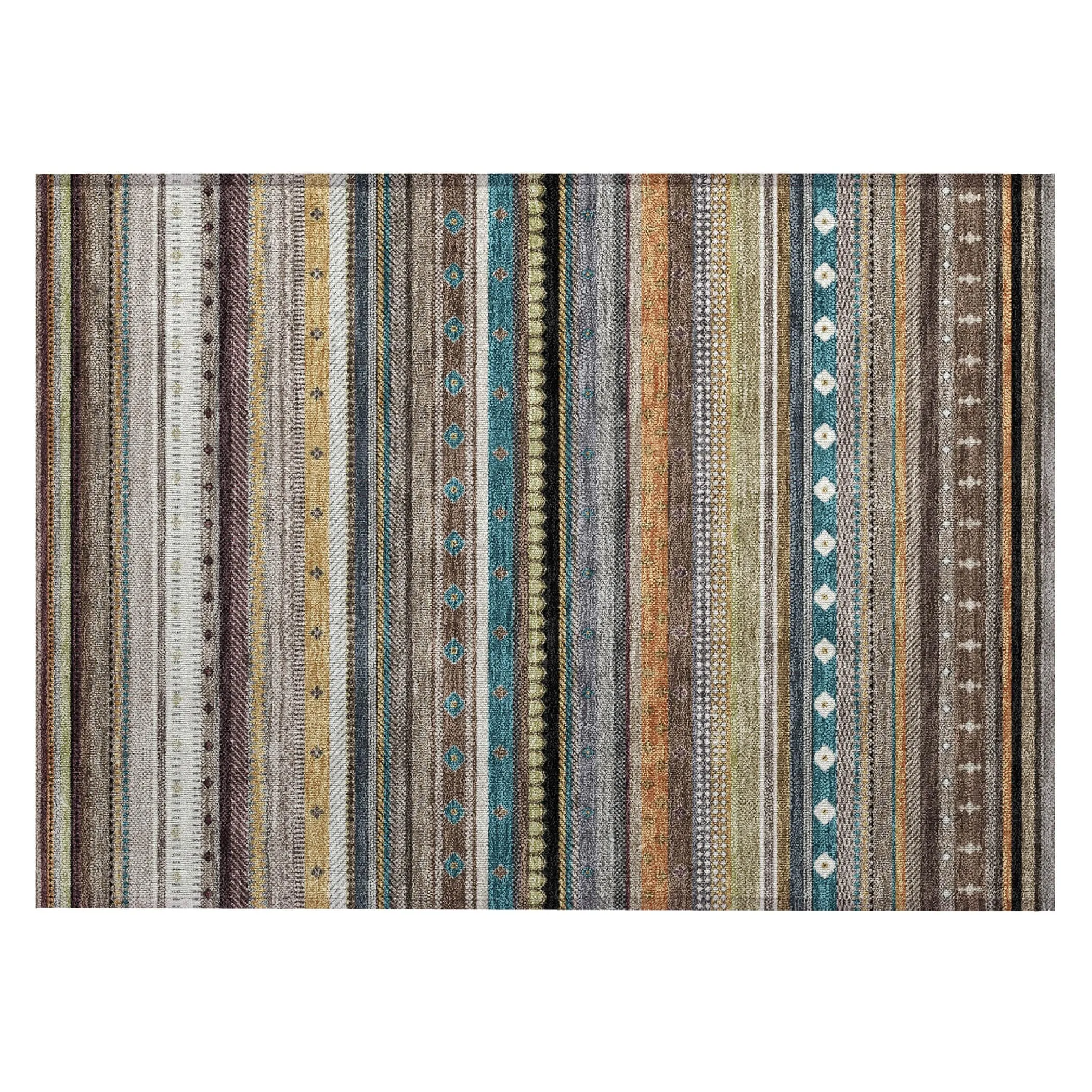 Machine Washable Indoor/Outdoor Boho Stripes Chantille Rug