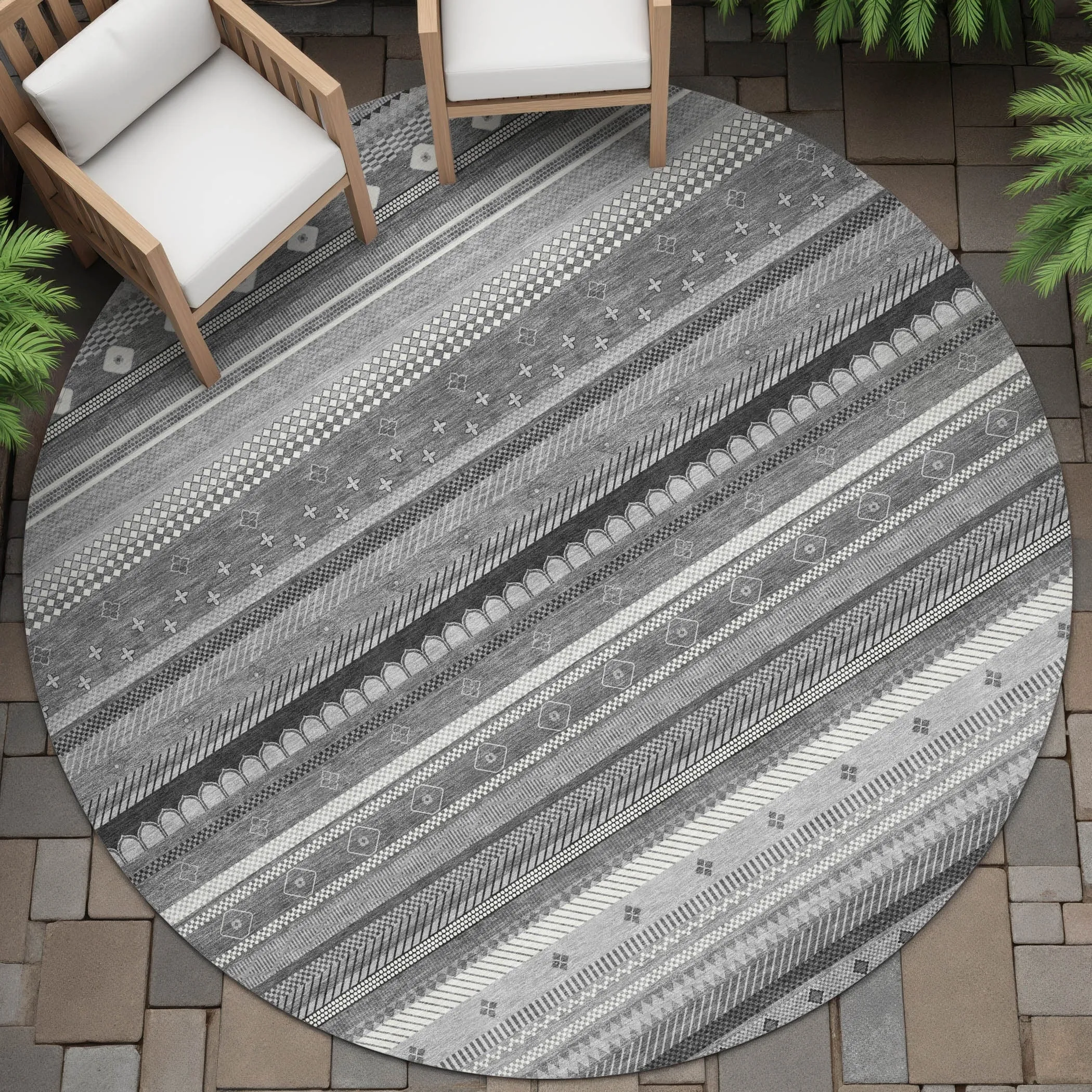 Machine Washable Indoor/Outdoor Boho Stripes Chantille Rug