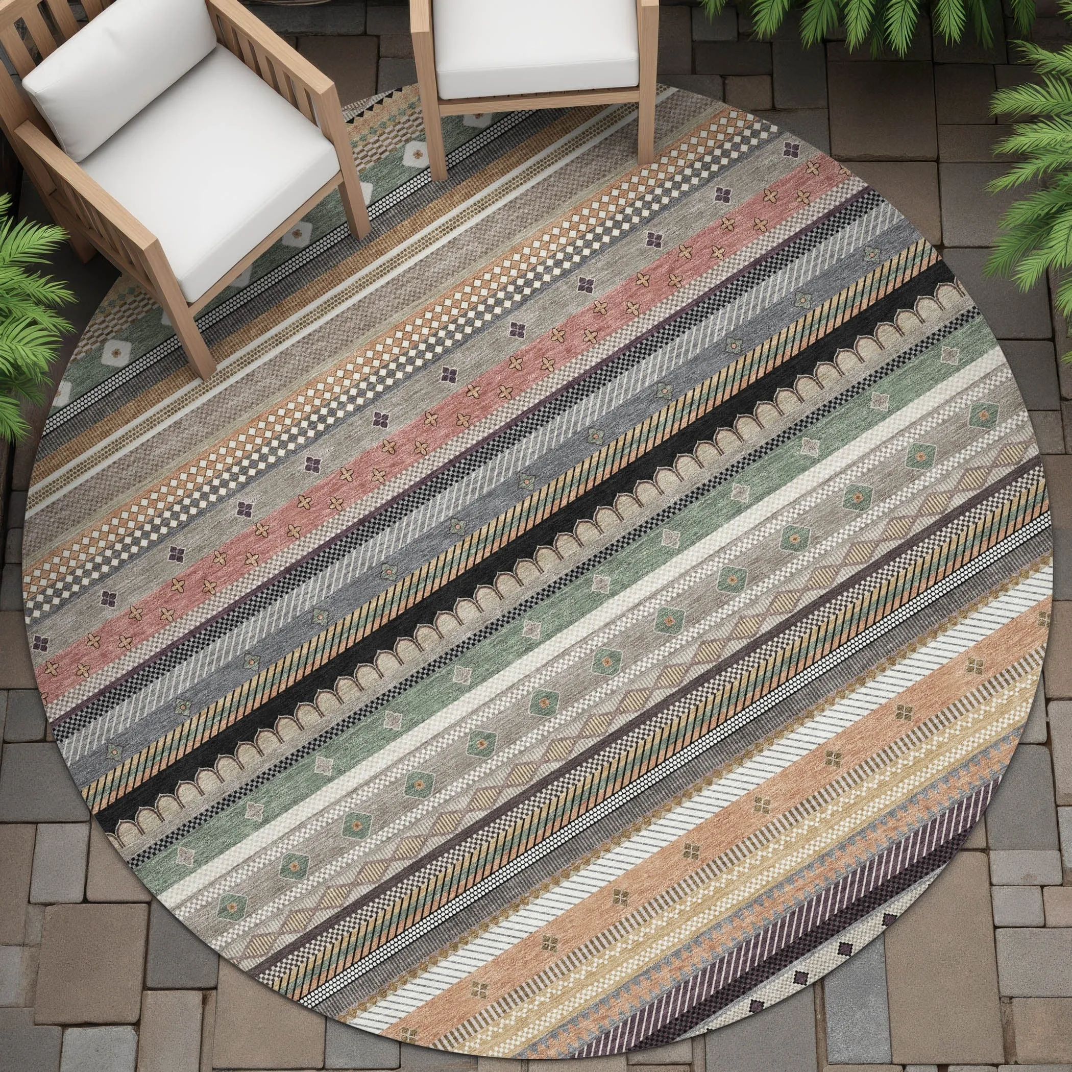 Machine Washable Indoor/Outdoor Boho Stripes Chantille Rug