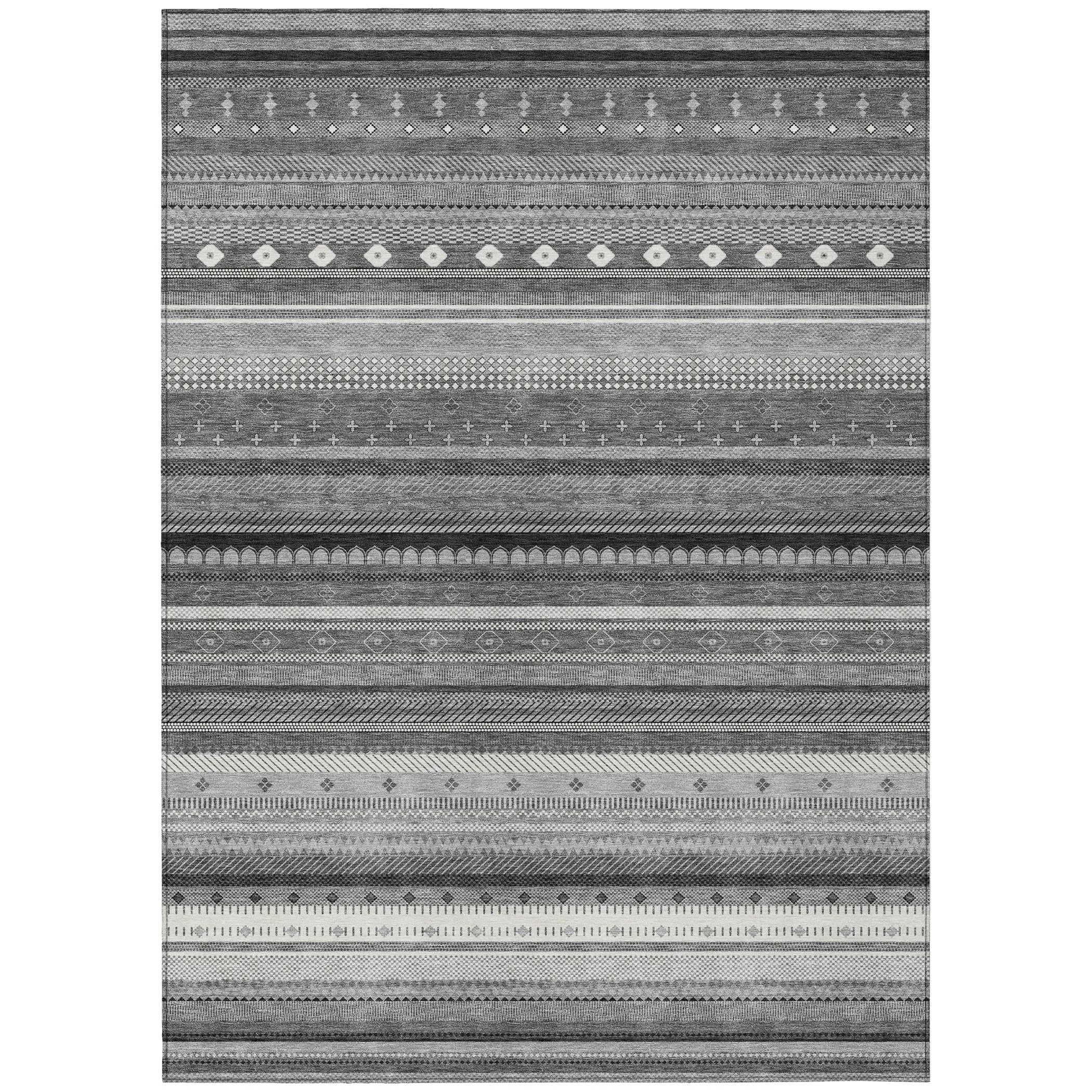 Machine Washable Indoor/Outdoor Boho Stripes Chantille Rug