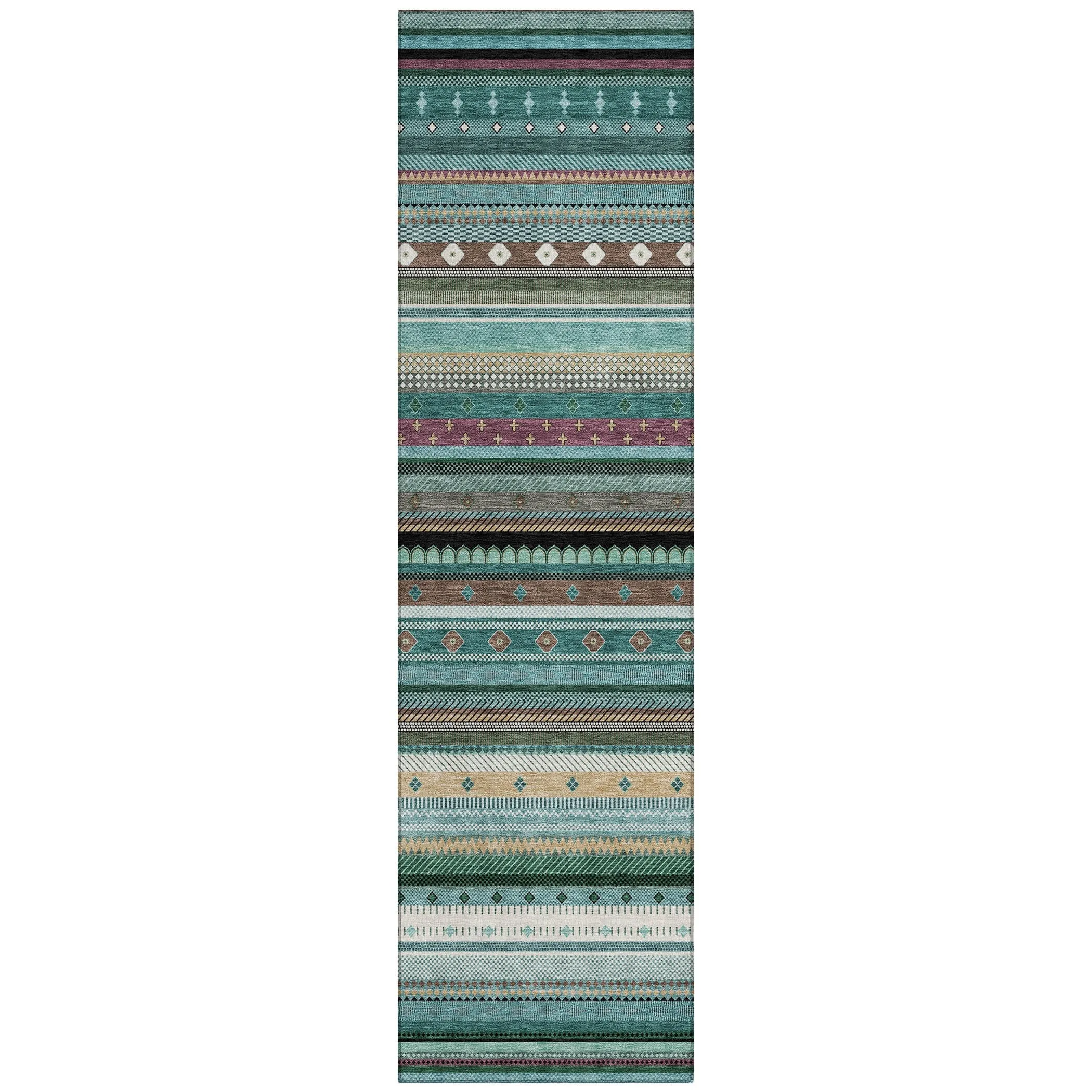Machine Washable Indoor/Outdoor Boho Stripes Chantille Rug