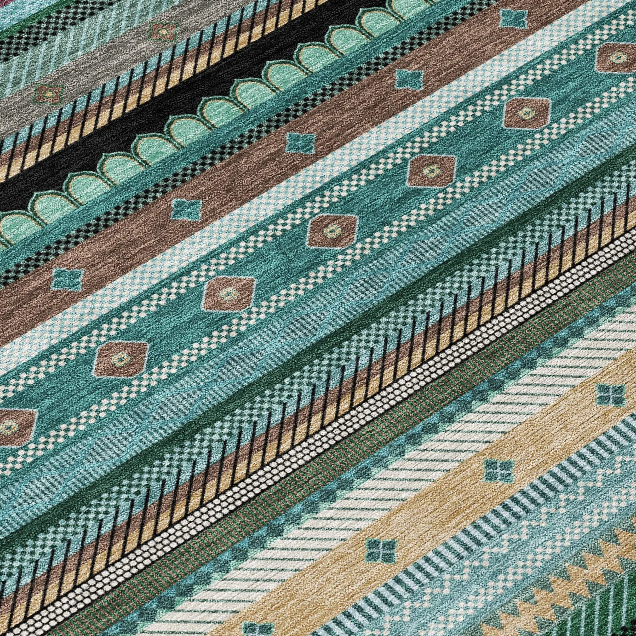 Machine Washable Indoor/Outdoor Boho Stripes Chantille Rug