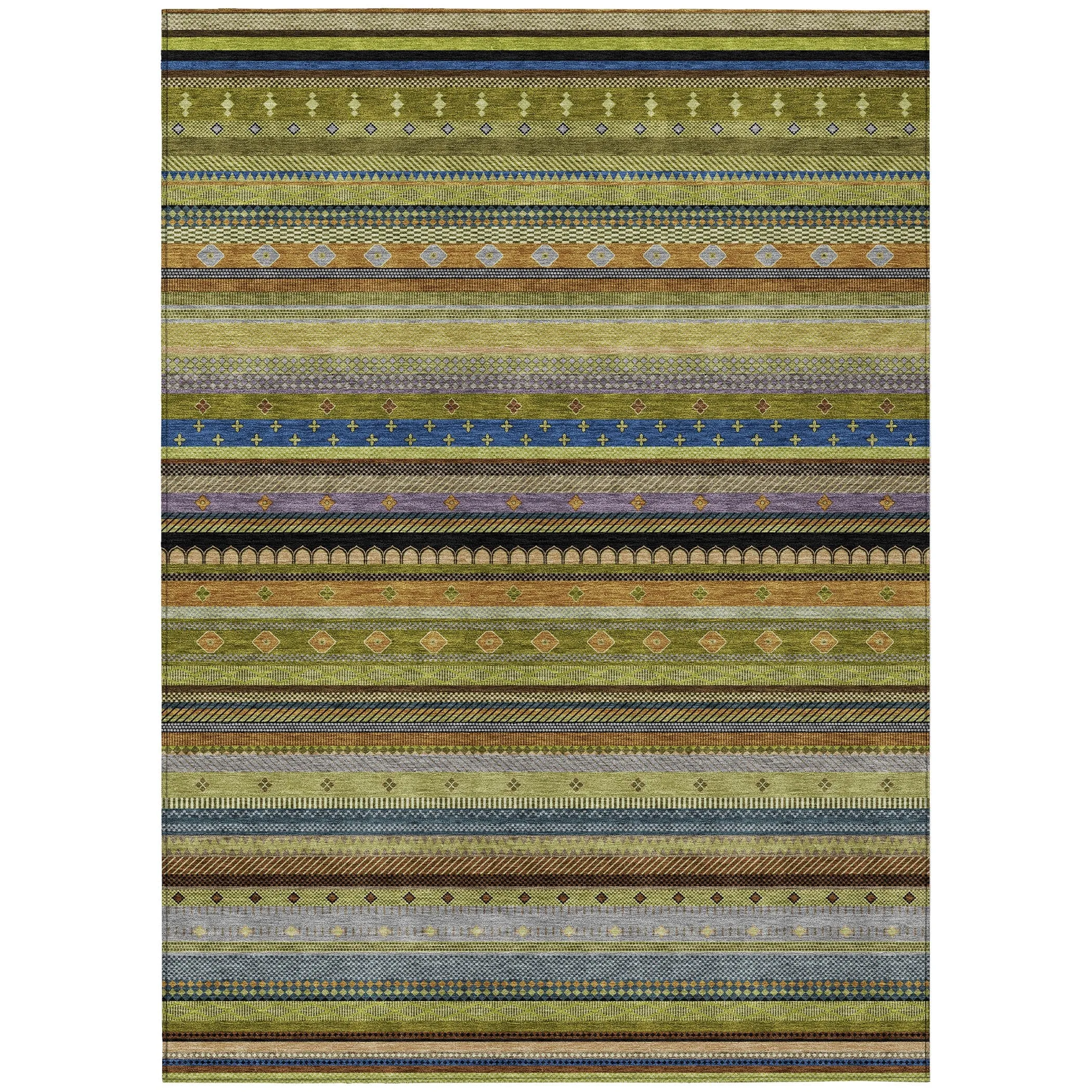 Machine Washable Indoor/Outdoor Boho Stripes Chantille Rug