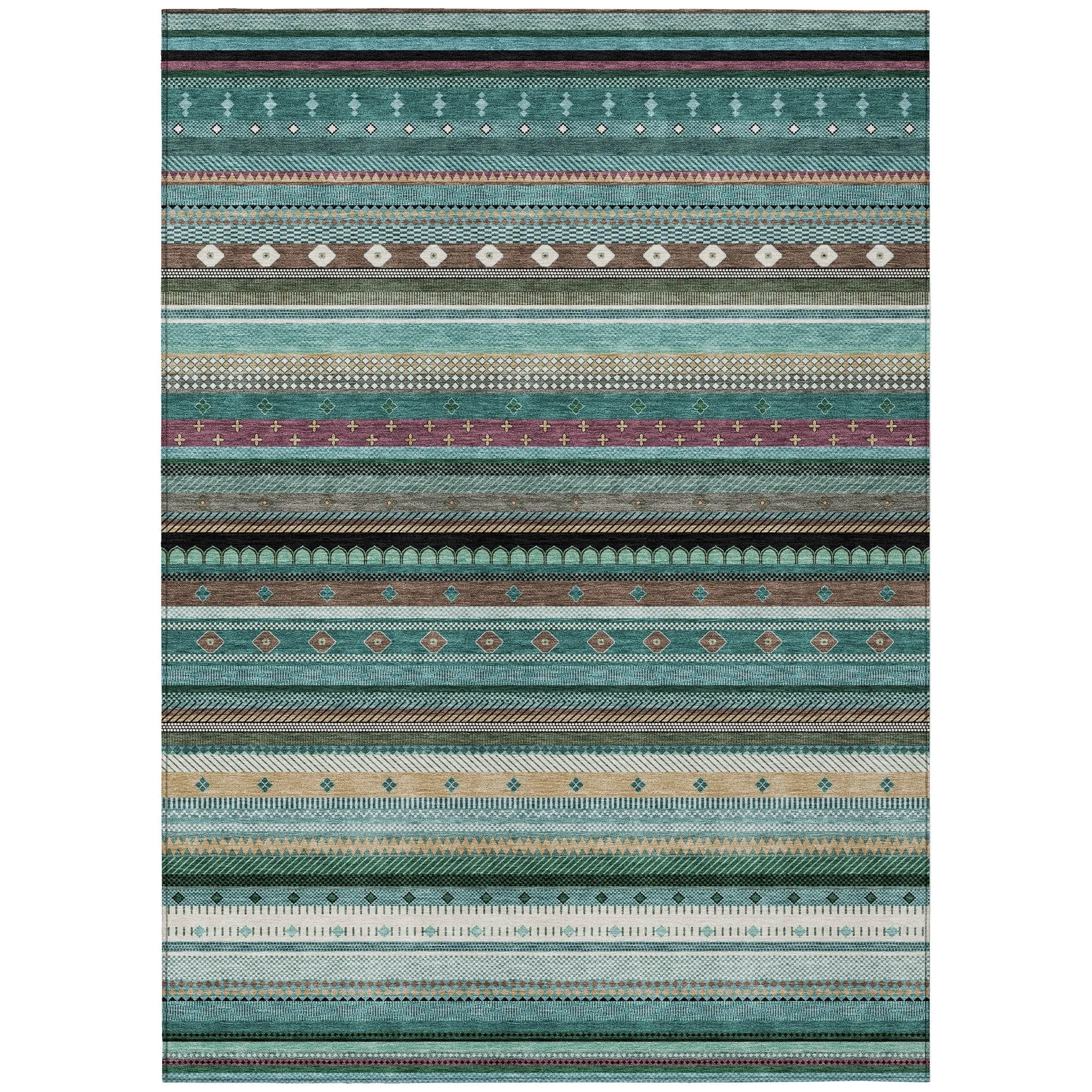 Machine Washable Indoor/Outdoor Boho Stripes Chantille Rug