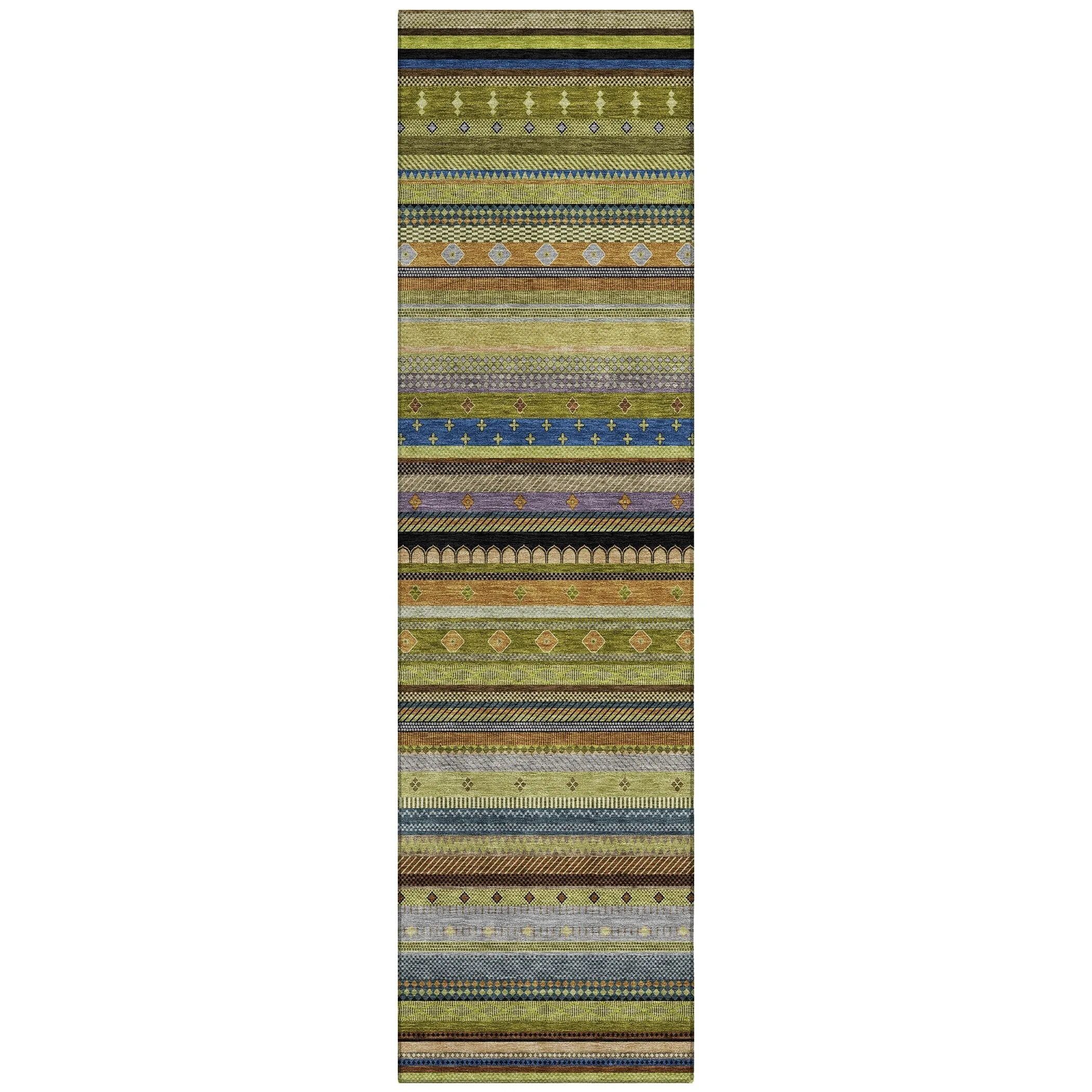 Machine Washable Indoor/Outdoor Boho Stripes Chantille Rug