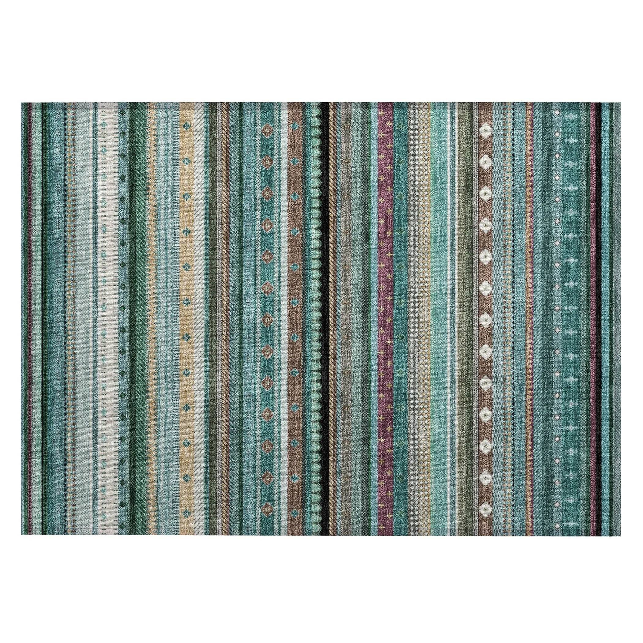Machine Washable Indoor/Outdoor Boho Stripes Chantille Rug