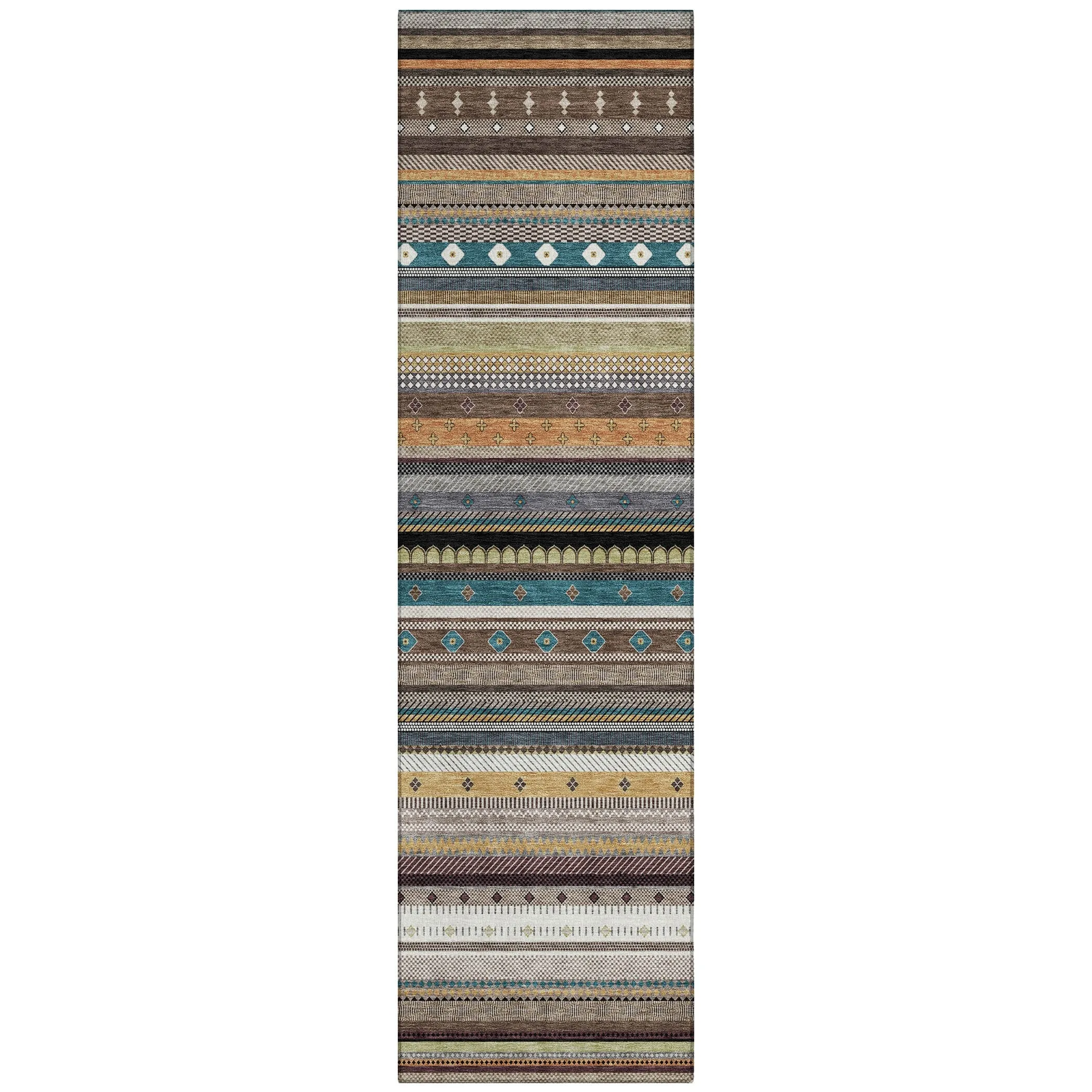 Machine Washable Indoor/Outdoor Boho Stripes Chantille Rug