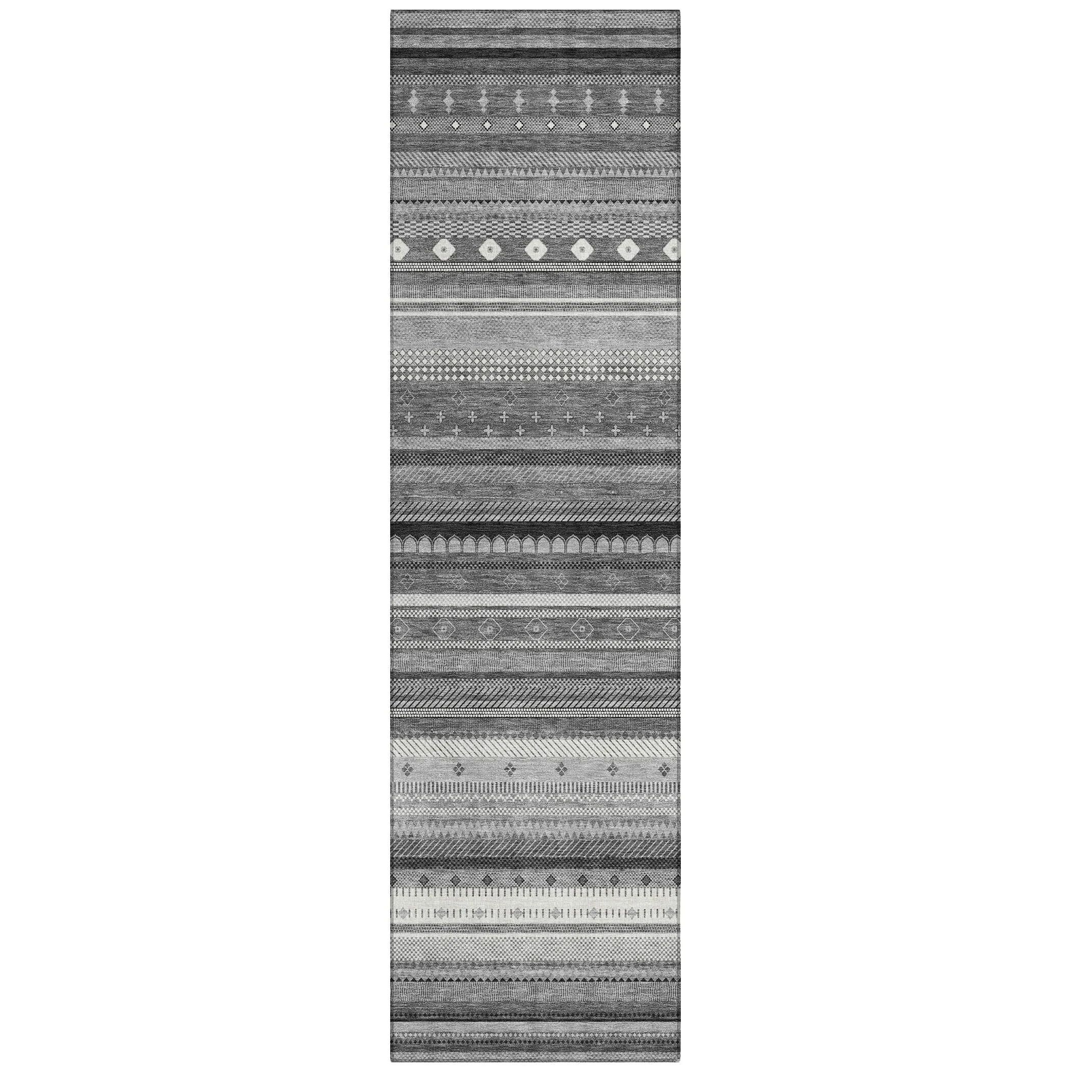 Machine Washable Indoor/Outdoor Boho Stripes Chantille Rug