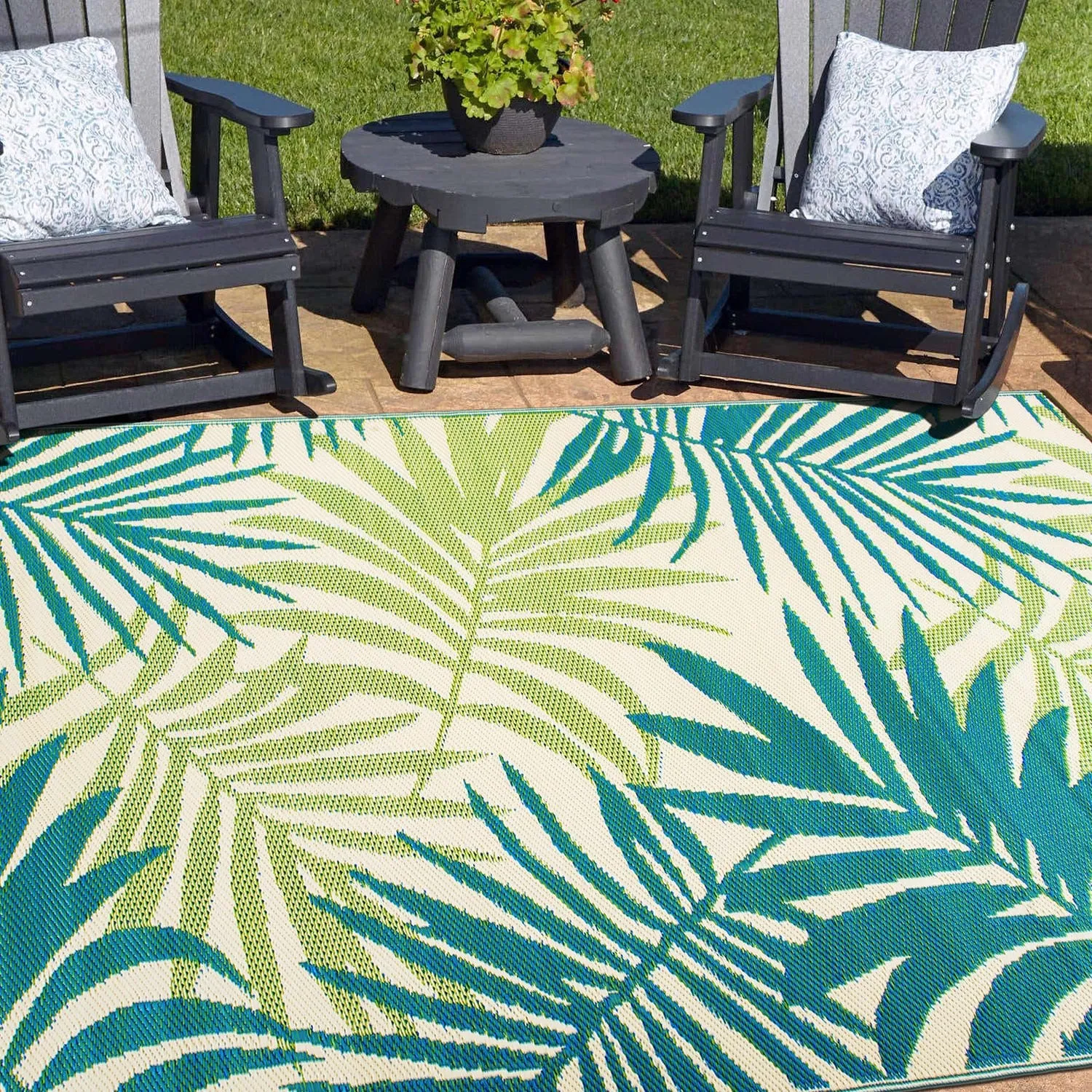 Modern Floral Reversible Plastic Outdoor Rugs