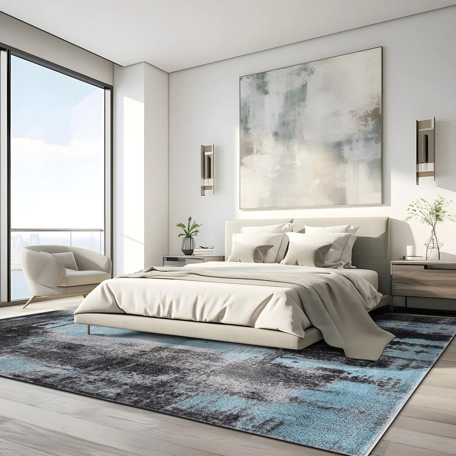 Modern Watercolor Abstract Design Area Rug