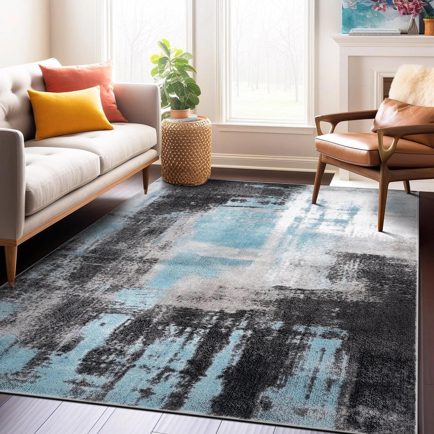 Modern Watercolor Abstract Design Area Rug