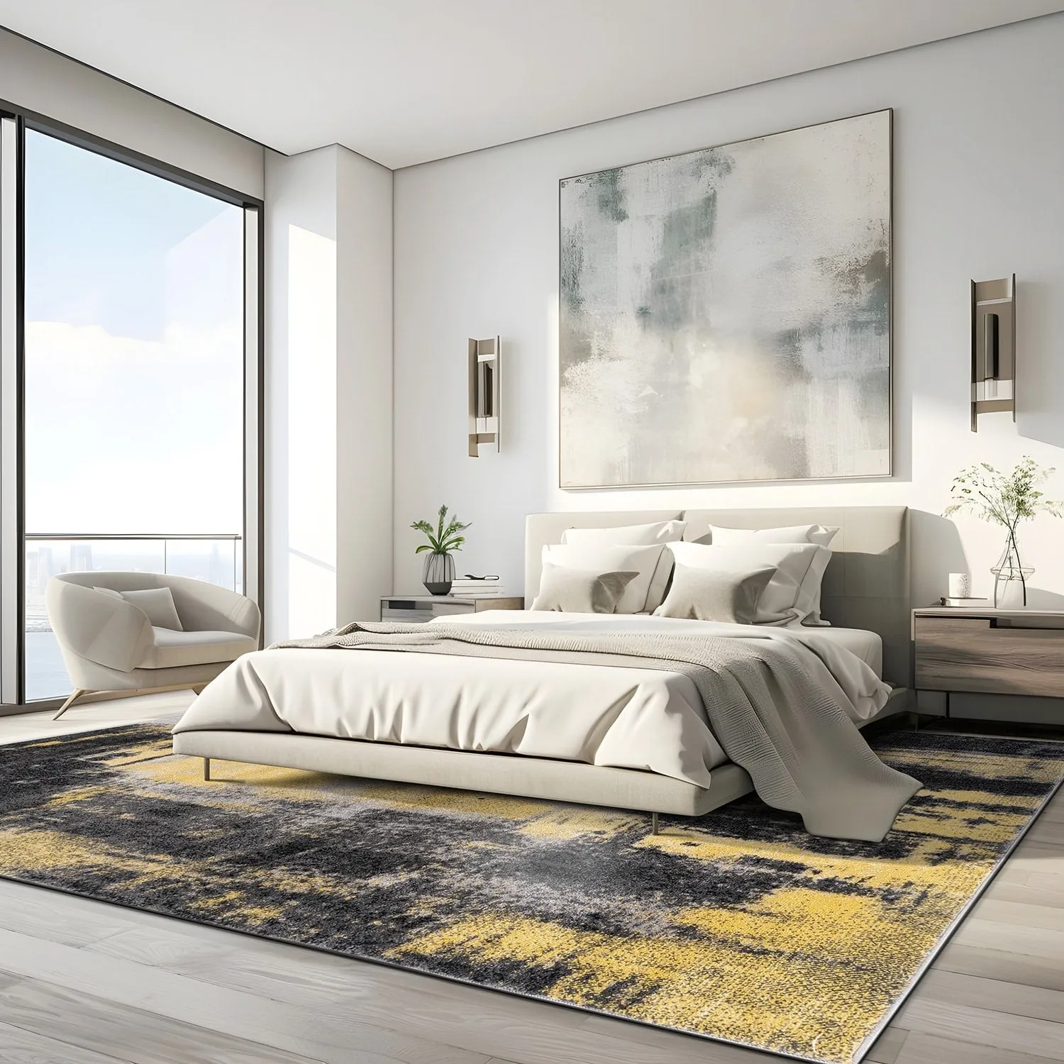 Modern Watercolor Abstract Design Area Rug