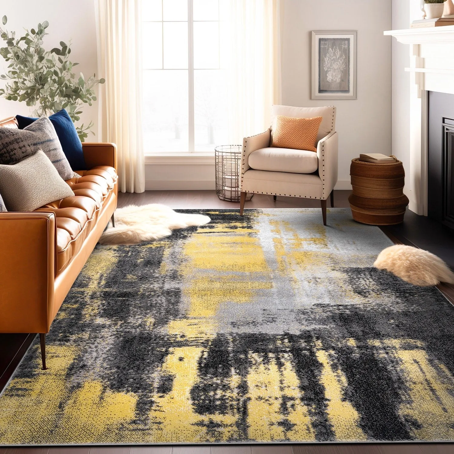 Modern Watercolor Abstract Design Area Rug