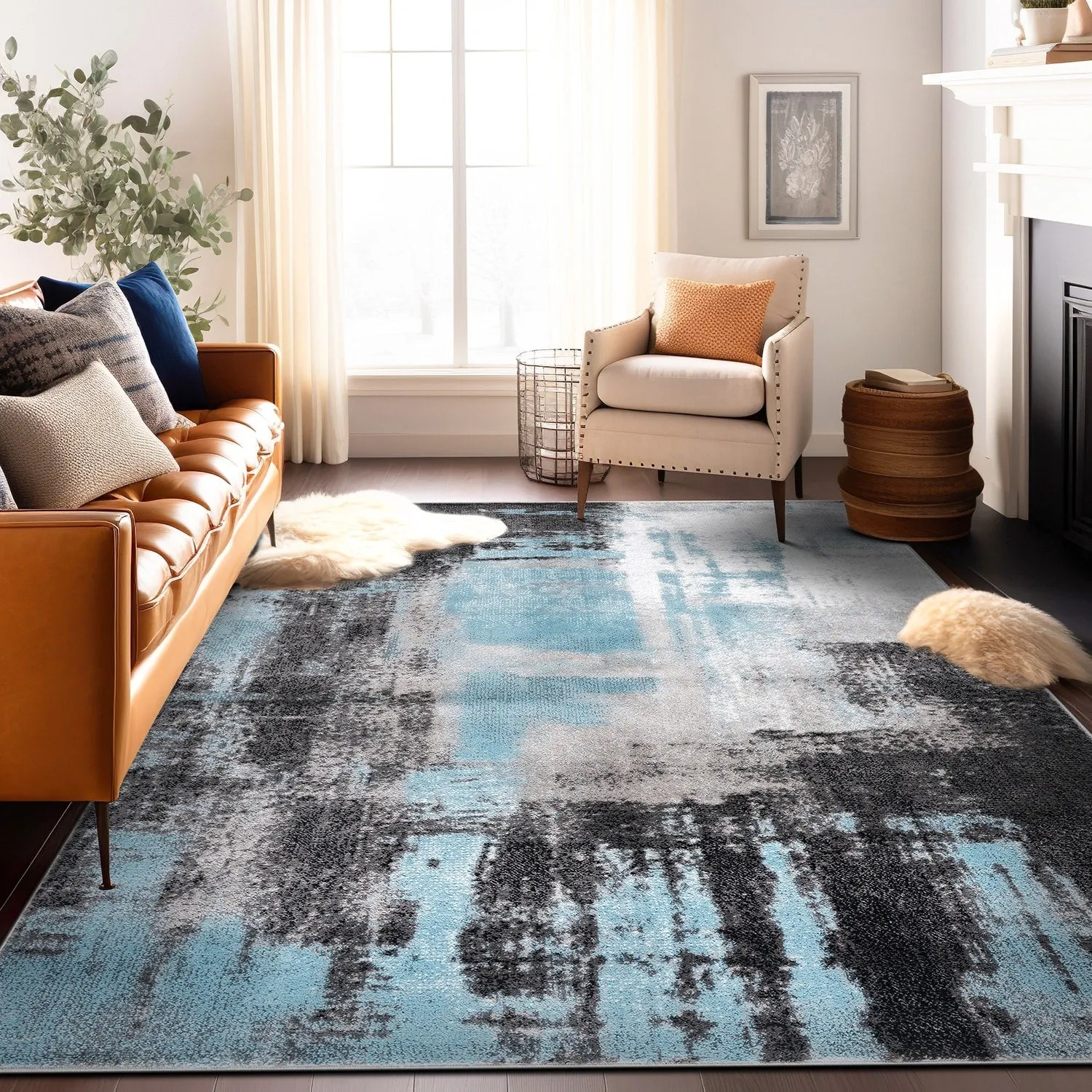 Modern Watercolor Abstract Design Area Rug