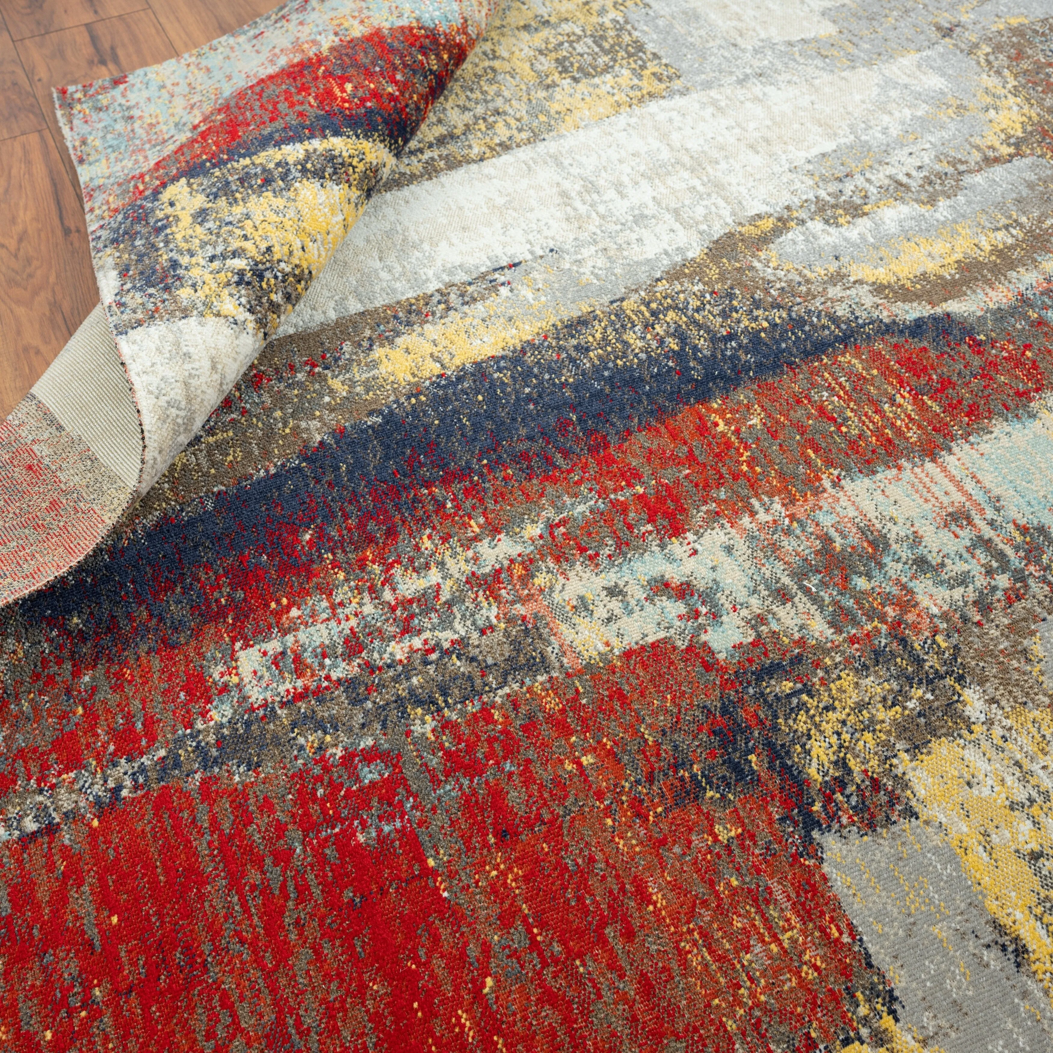 N Natori 24-Seven Outdoor/Indoor Abstract Multi/Red/Off-White Area Rug