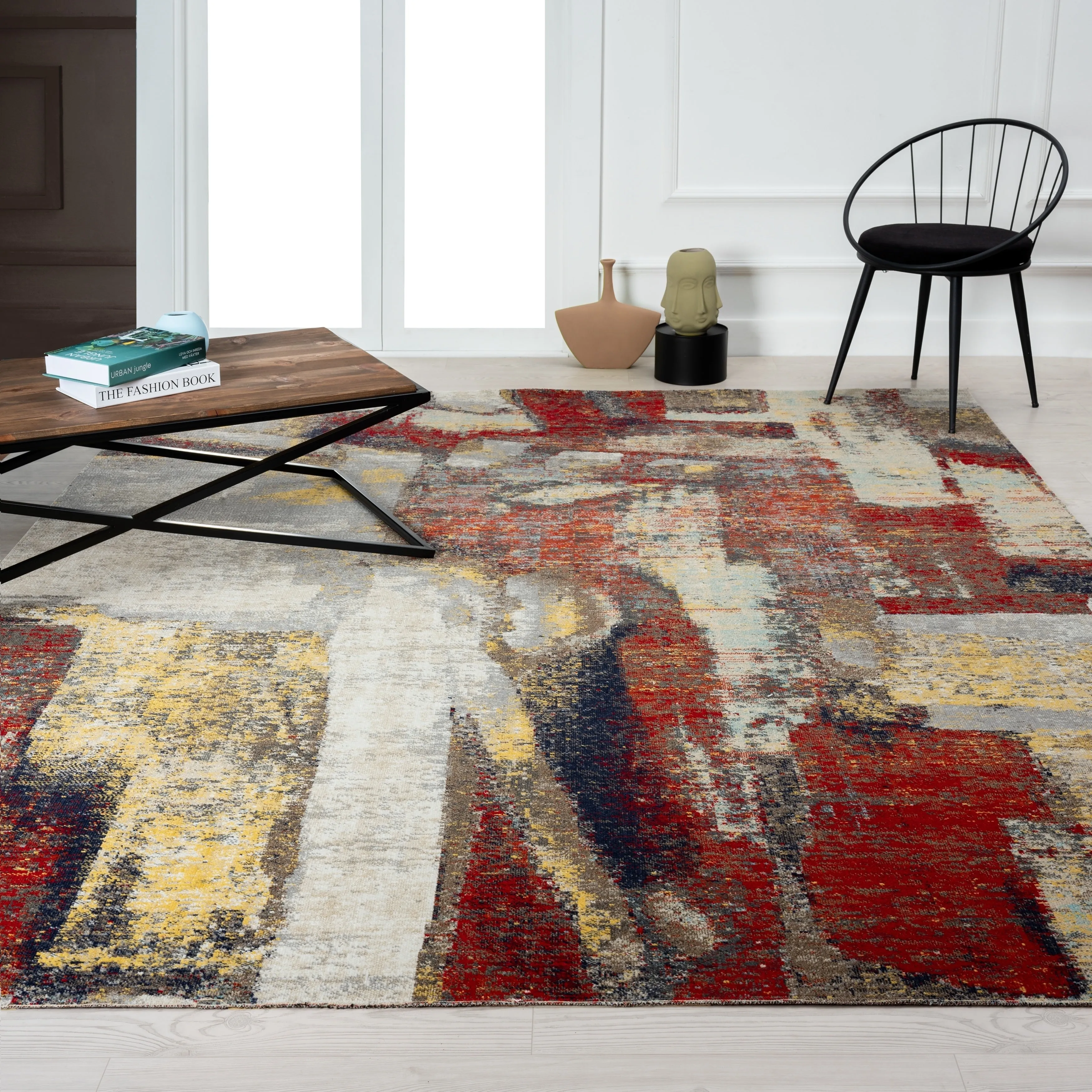 N Natori 24-Seven Outdoor/Indoor Abstract Multi/Red/Off-White Area Rug