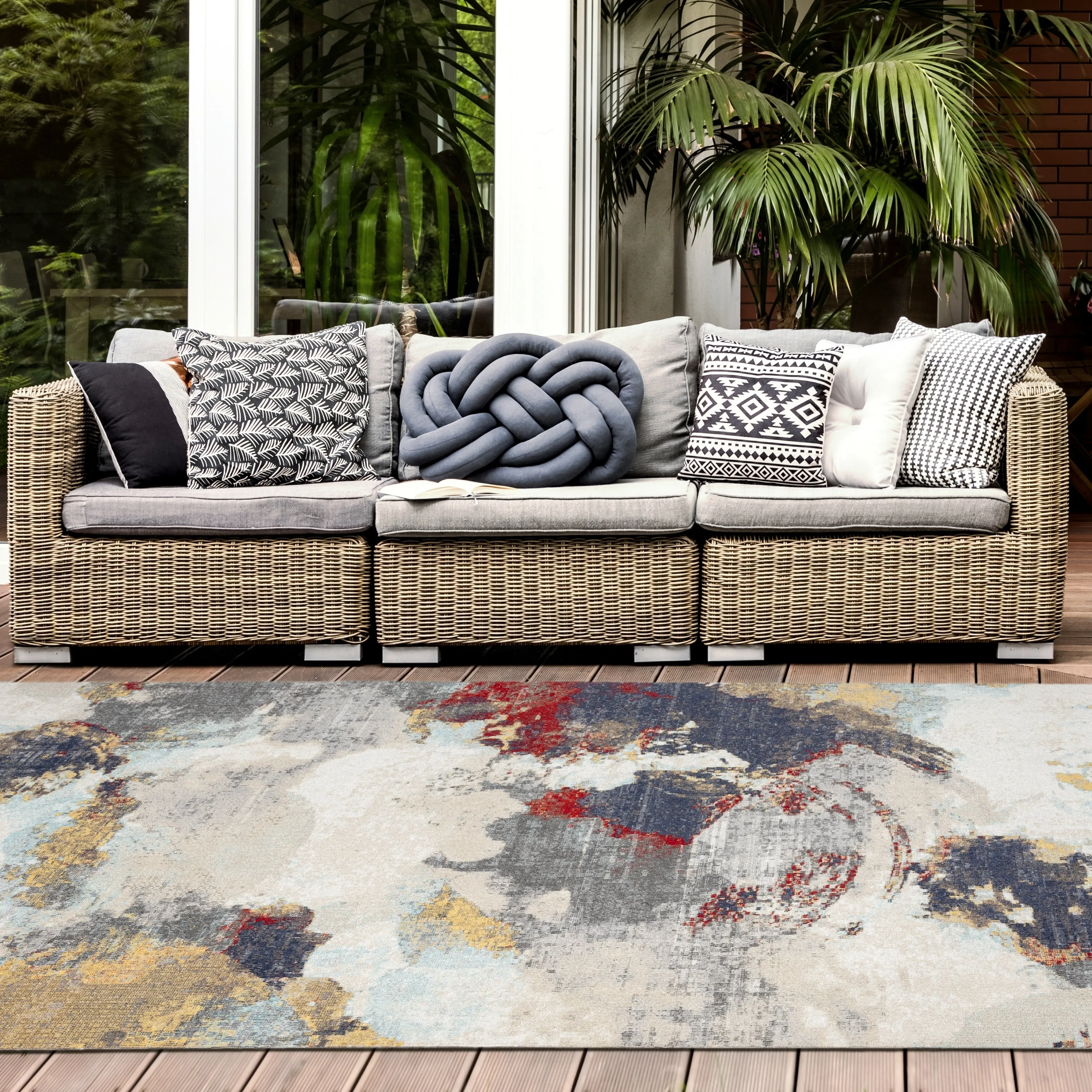 N Natori 24-Seven Outdoor/Indoor Multi/Sky Blue/Yellow Area Rug