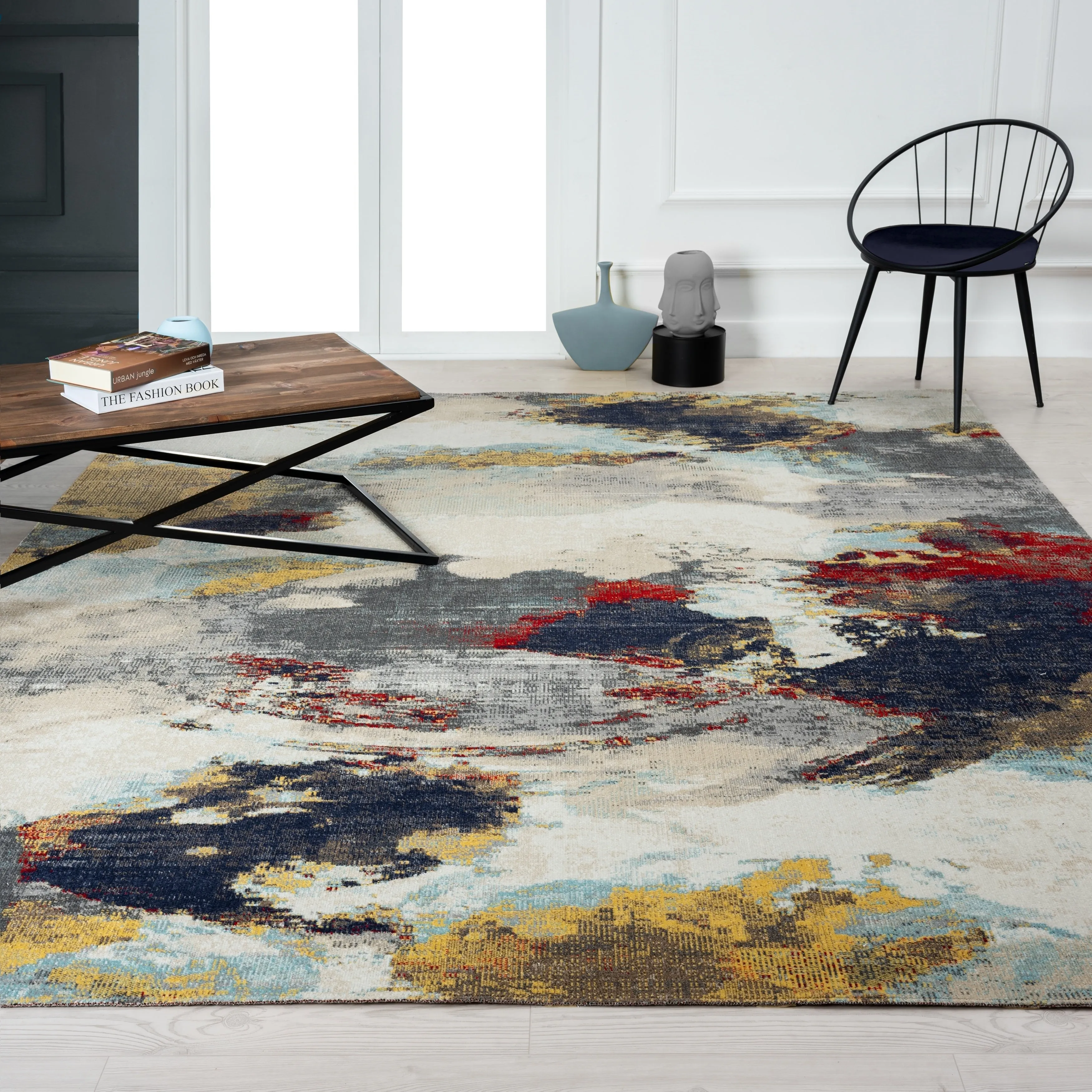 N Natori 24-Seven Outdoor/Indoor Multi/Sky Blue/Yellow Area Rug