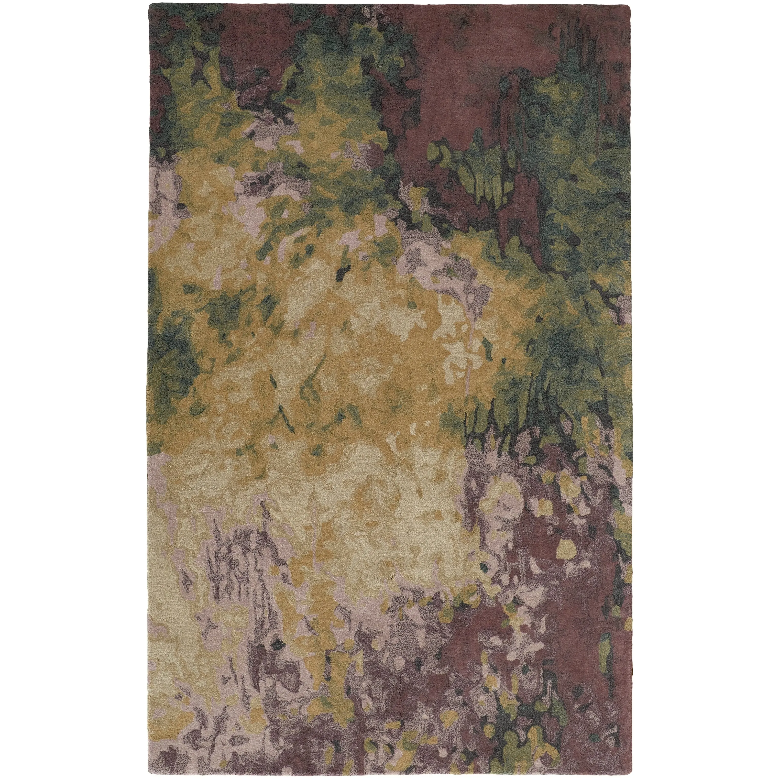 Nakita Modern Watercolor Rug. Eggplant/Green/Gold. Area Rug