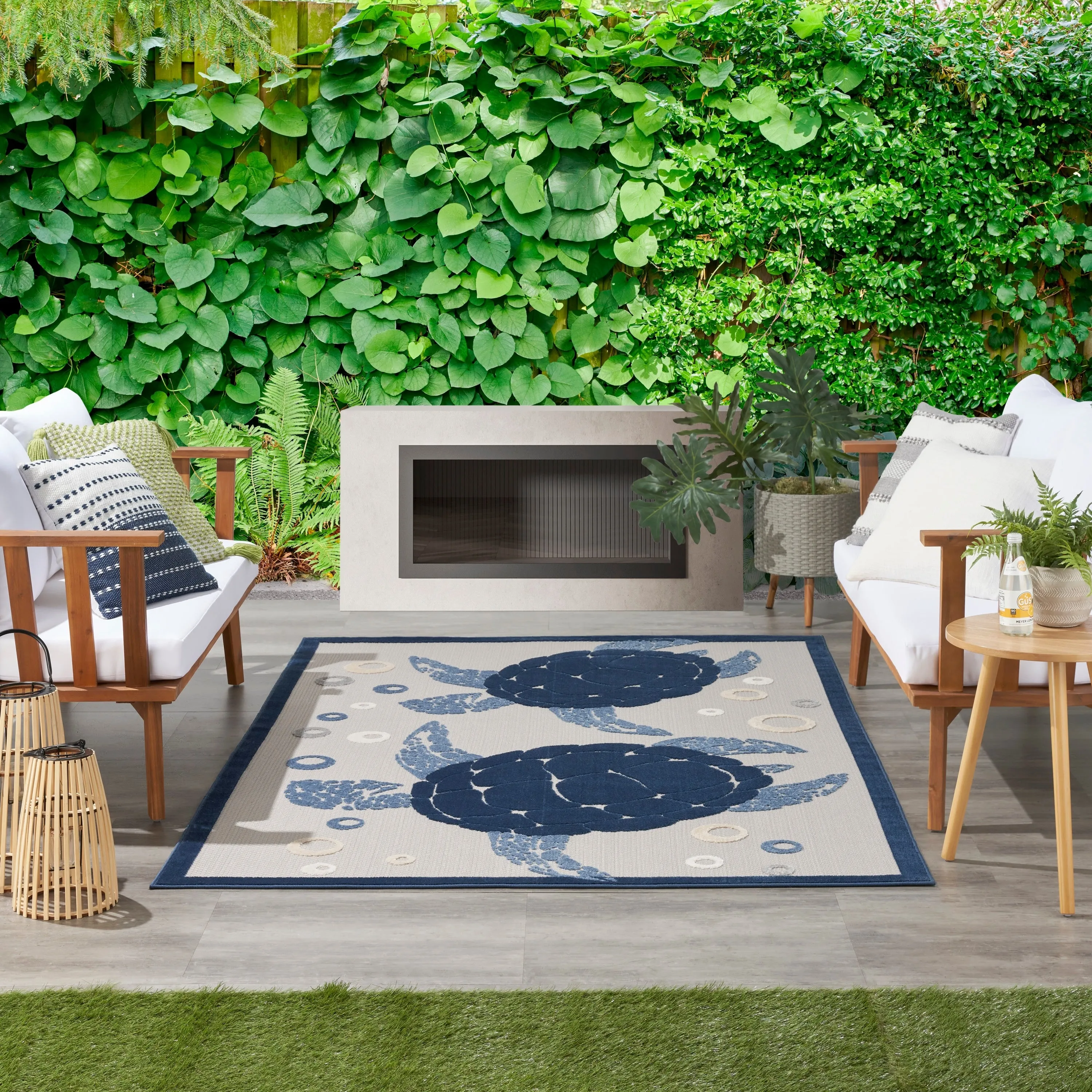 Nourison Aloha Indoor Outdoor Coastal Sea Turtles & Beach Area Rug