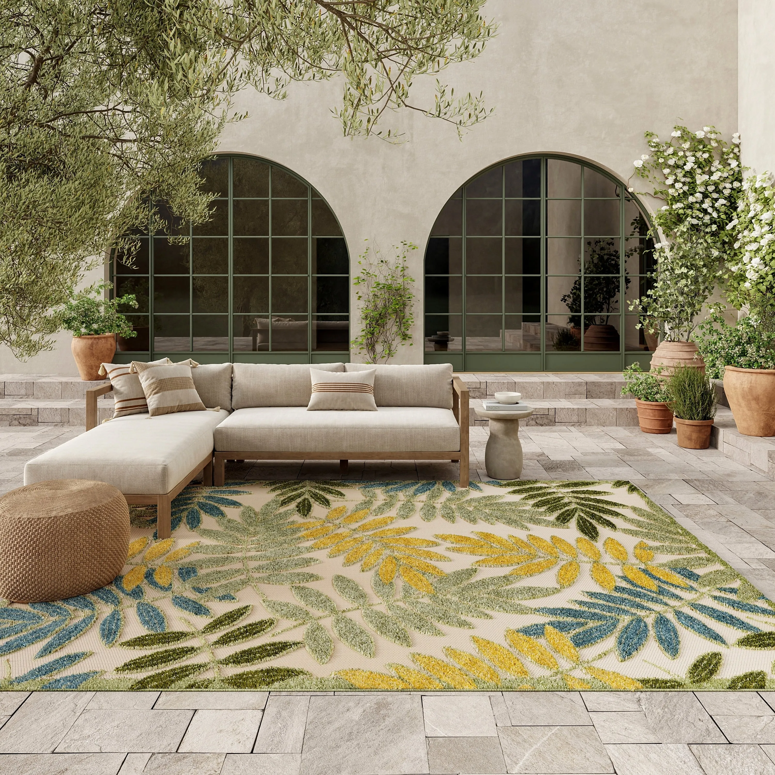 Nourison Aloha Leaf Print Vibrant Indoor/Outdoor Area Rug