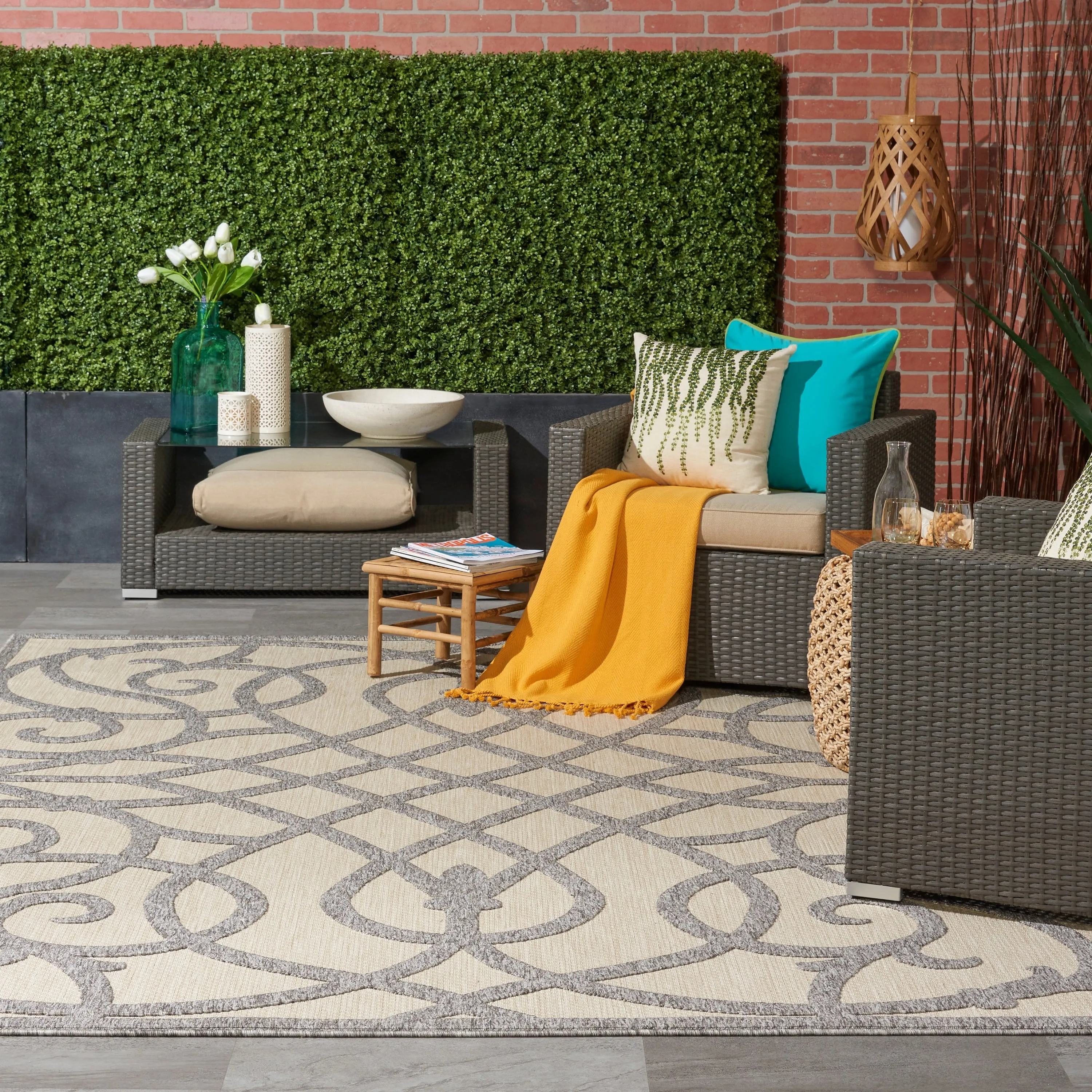 Nourison Palamos Geometric Scroll Indoor Outdoor Area Rug
