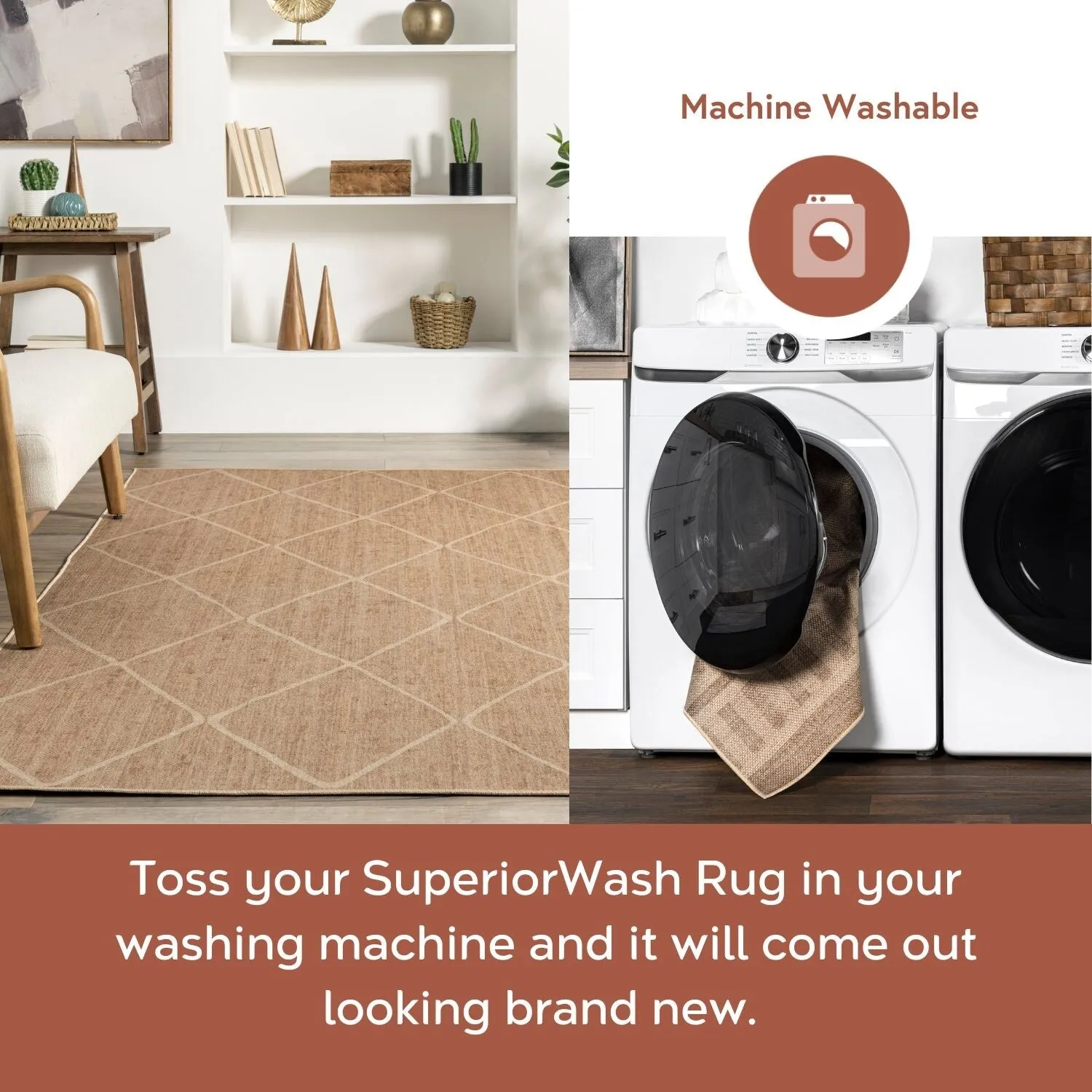 Nuloom Billy SpinClean Diamond Easy-Jute Machine Washable Area Rug