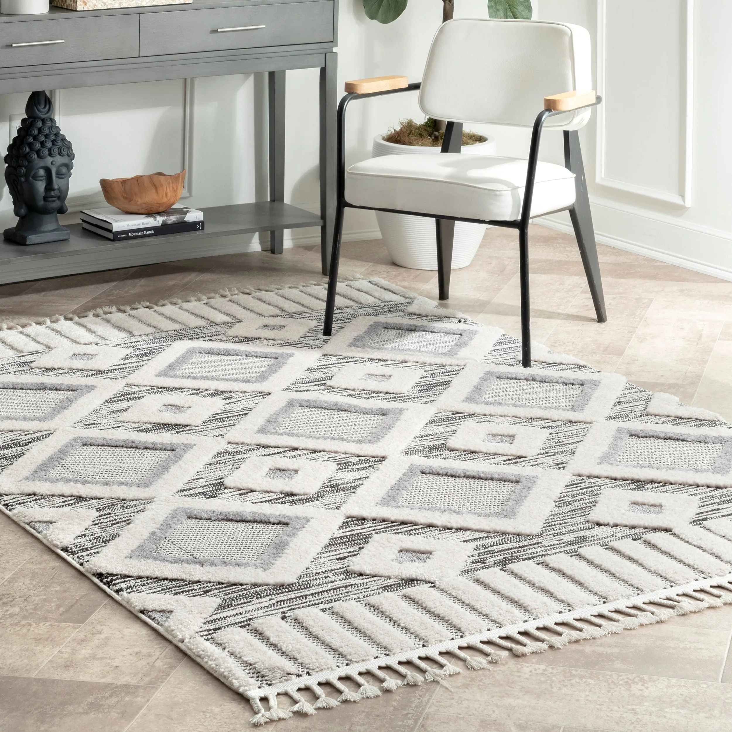 Nuloom Journey Shaggy Checkered Tiles Tassel Area Rug