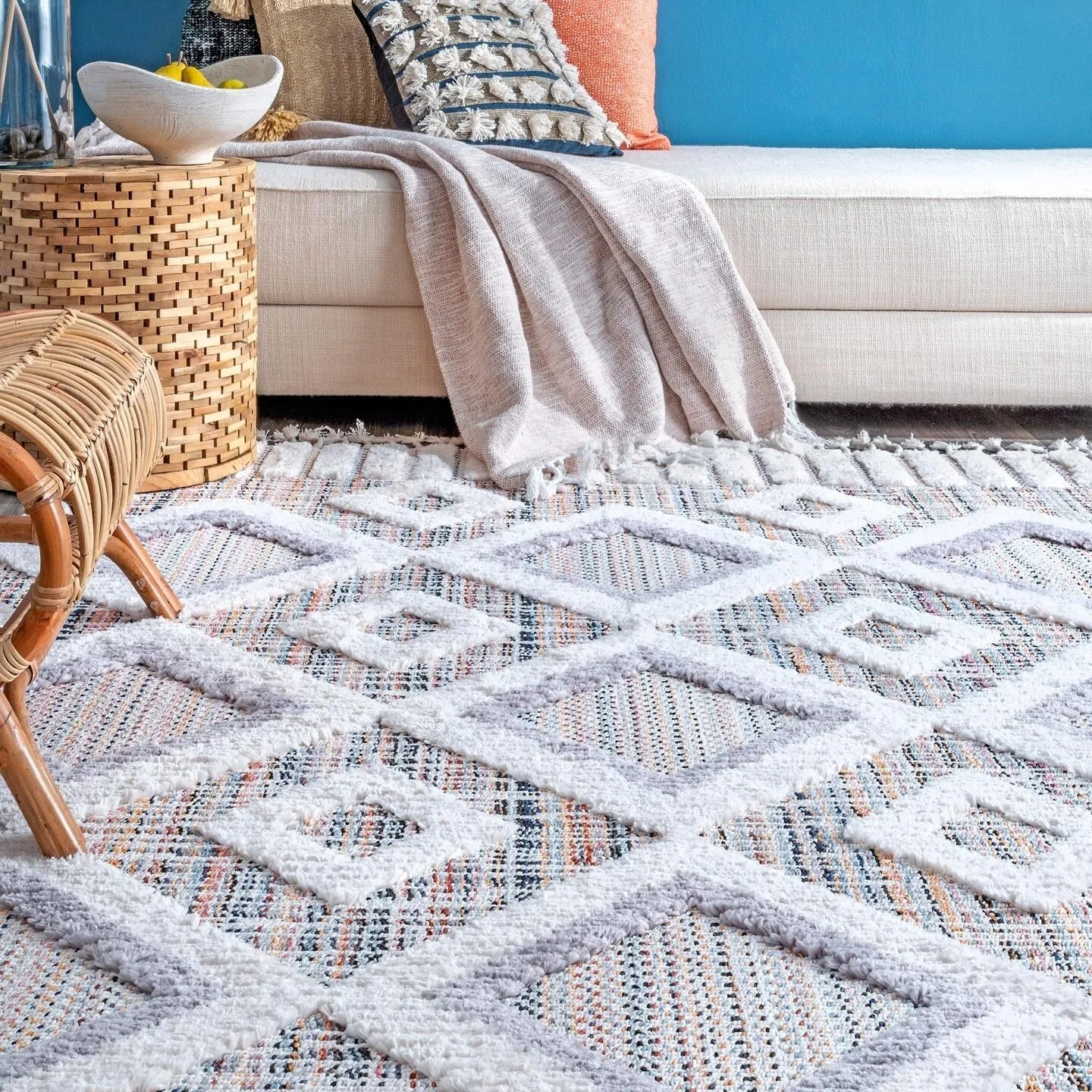 Nuloom Journey Shaggy Checkered Tiles Tassel Area Rug